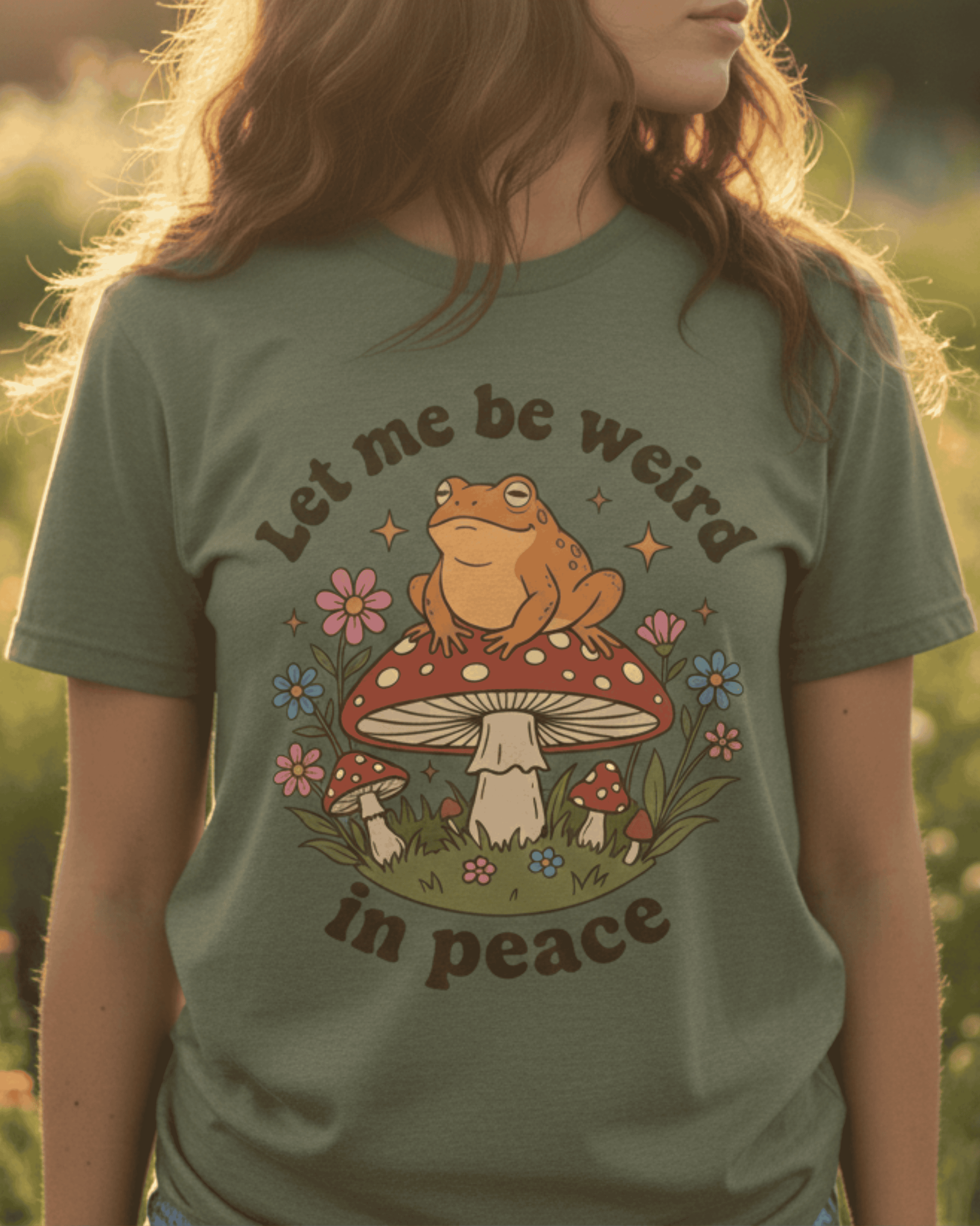 Cute Frog Let Me Be Weird T-Shirt - Quirky Cottagecore Mushroom Graphic Tee