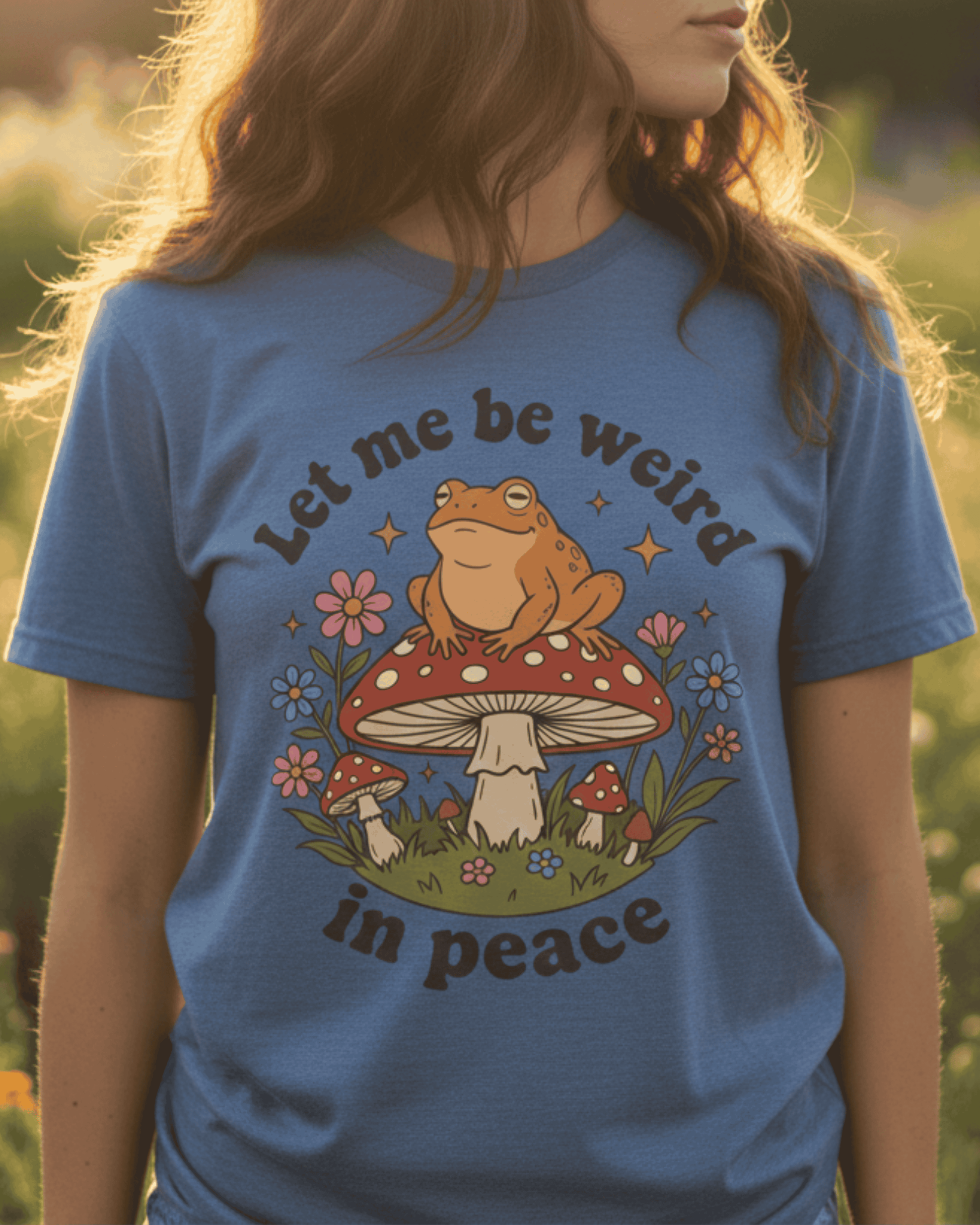 Cute Frog Let Me Be Weird T-Shirt - Quirky Cottagecore Mushroom Graphic Tee