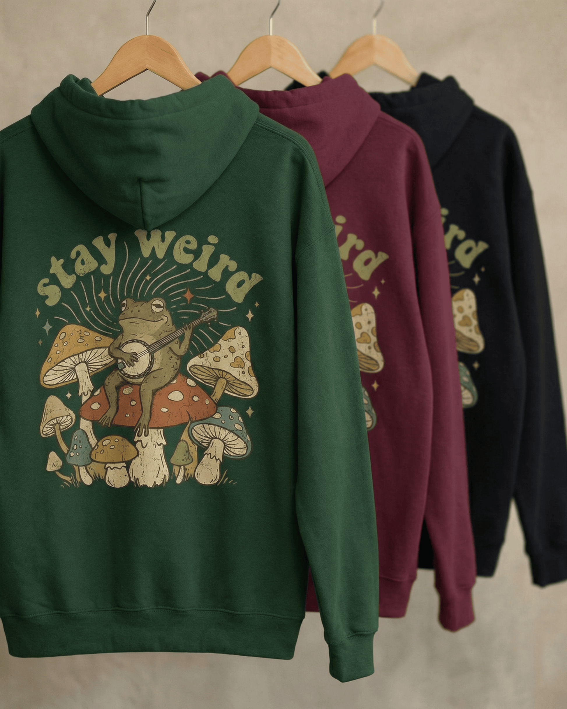 Retro Stay Weird Frog Hoodie - Hippie Cottagecore Aesthetic Hooded Sweatshirt