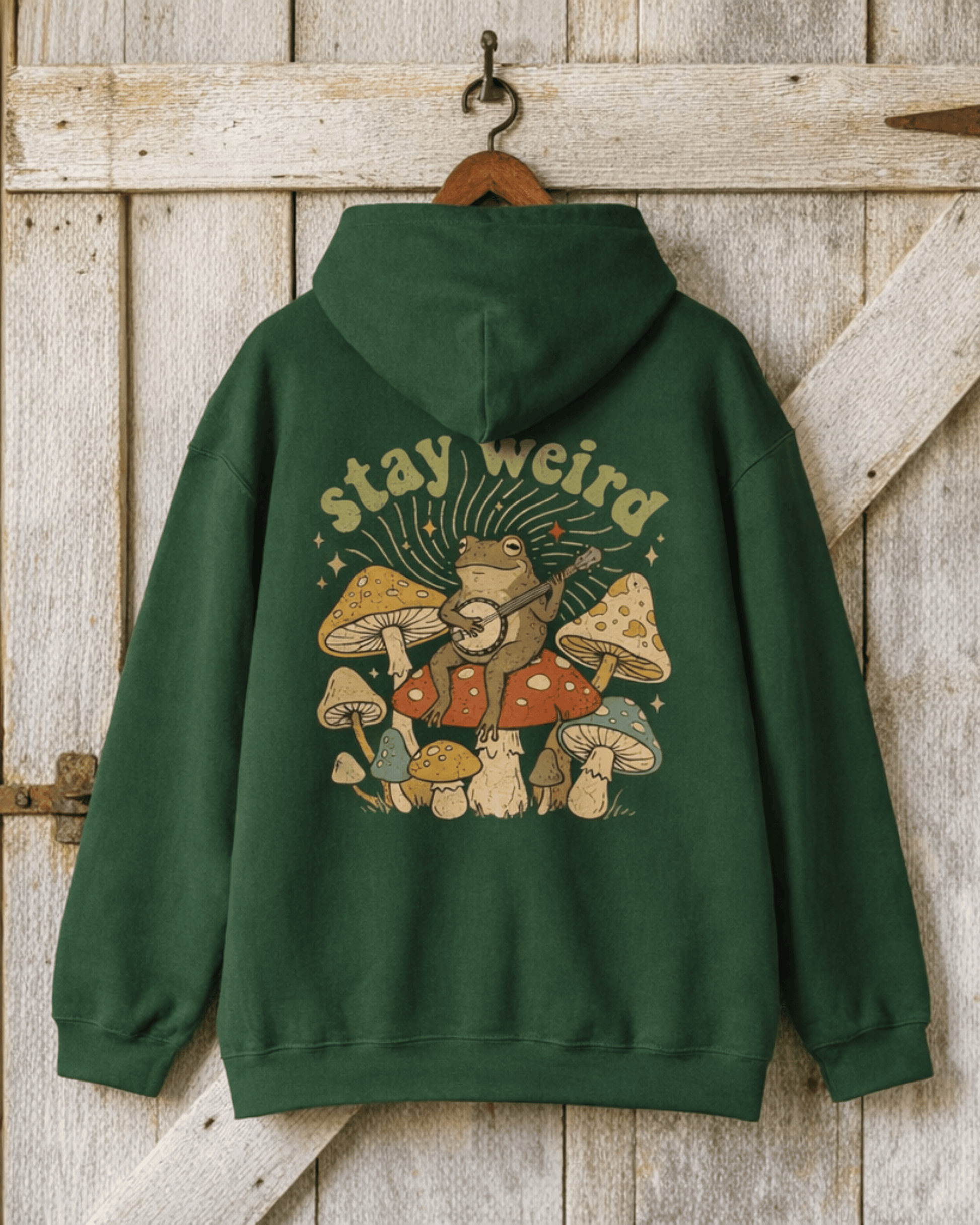 Retro Stay Weird Frog Hoodie - Hippie Cottagecore Aesthetic Hooded Sweatshirt