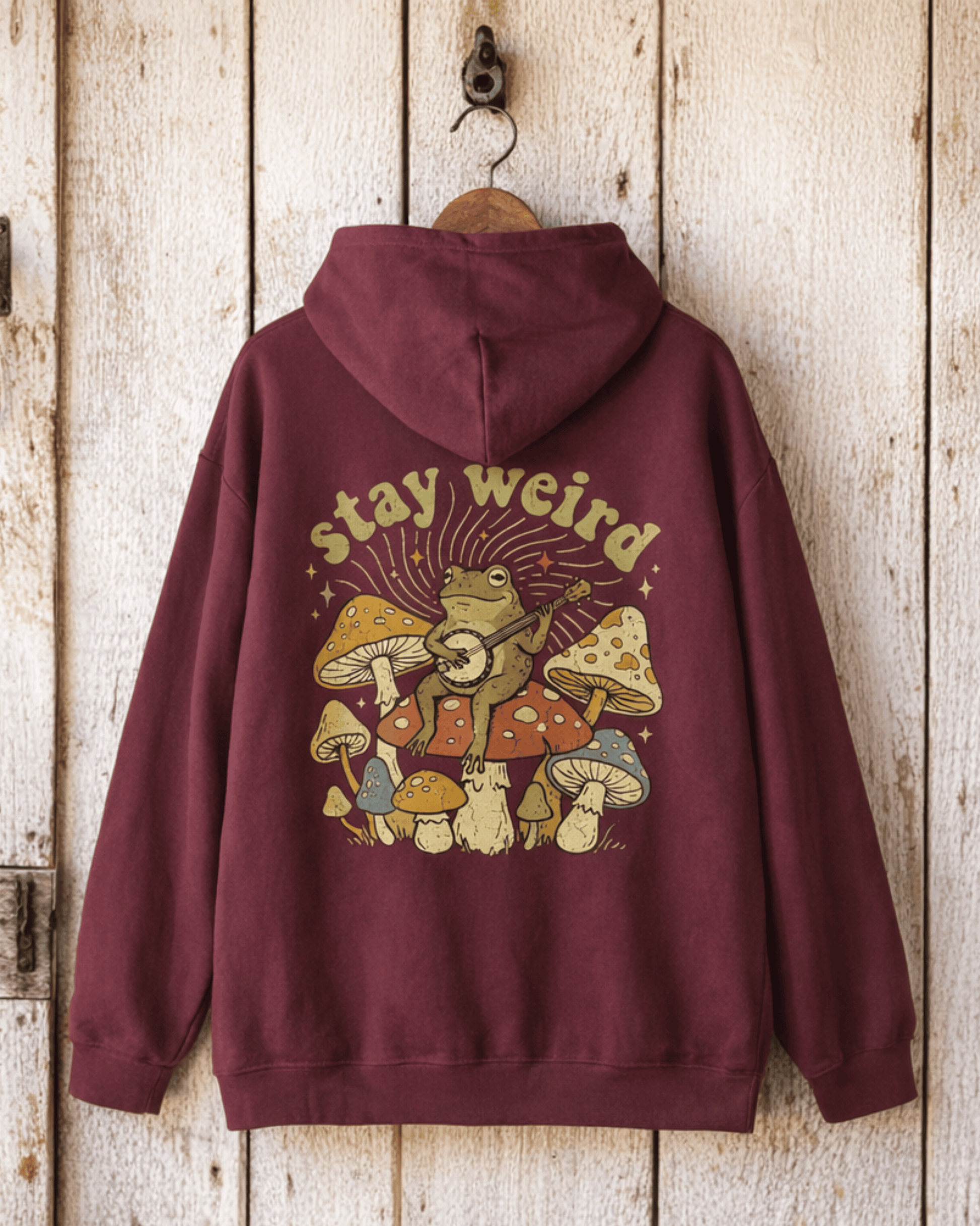 Retro Stay Weird Frog Hoodie - Hippie Cottagecore Aesthetic Hooded Sweatshirt