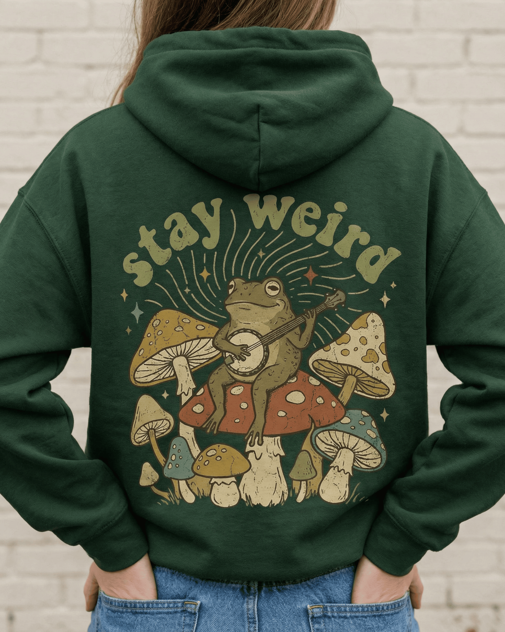Retro Stay Weird Frog Hoodie - Hippie Cottagecore Aesthetic Hooded Sweatshirt