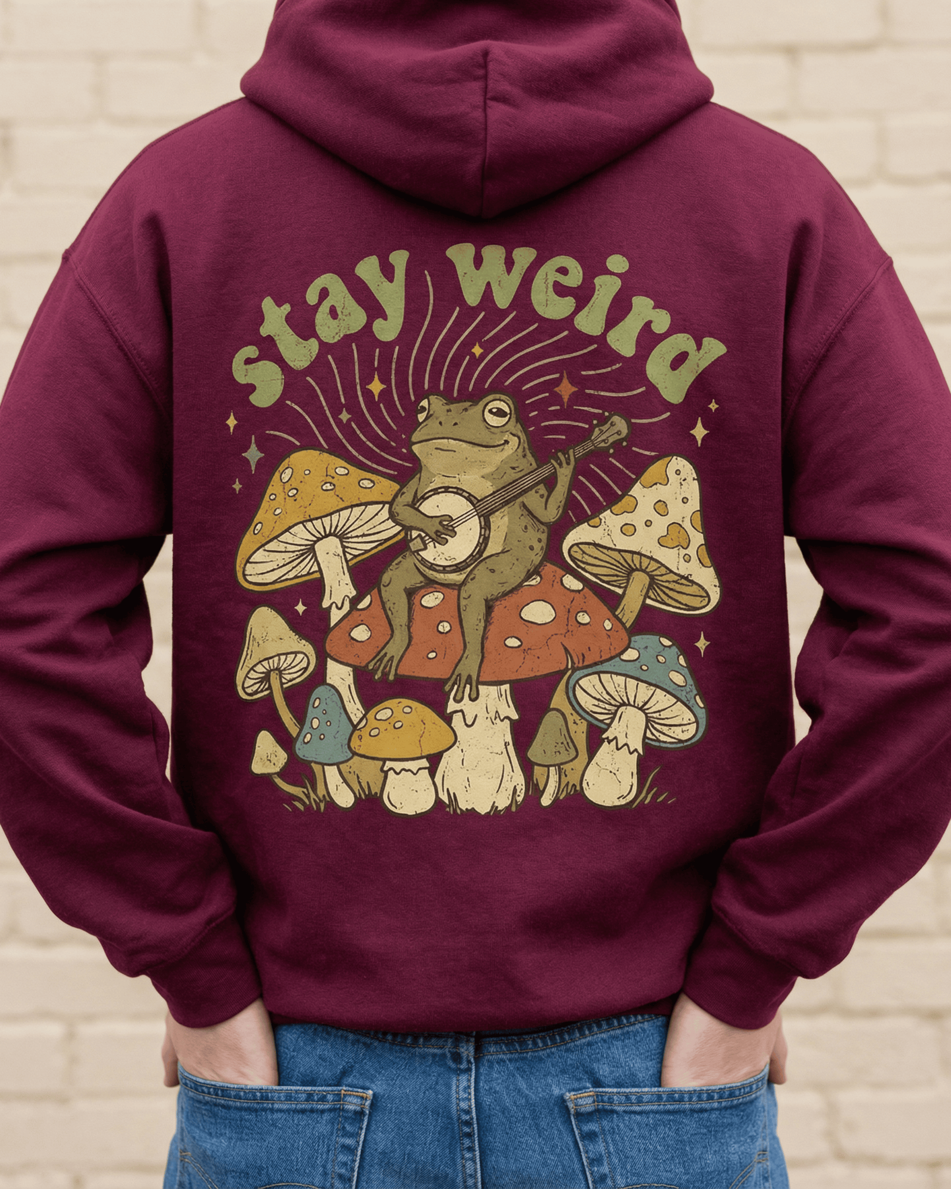 Retro Stay Weird Frog Hoodie - Hippie Cottagecore Aesthetic Hooded Sweatshirt