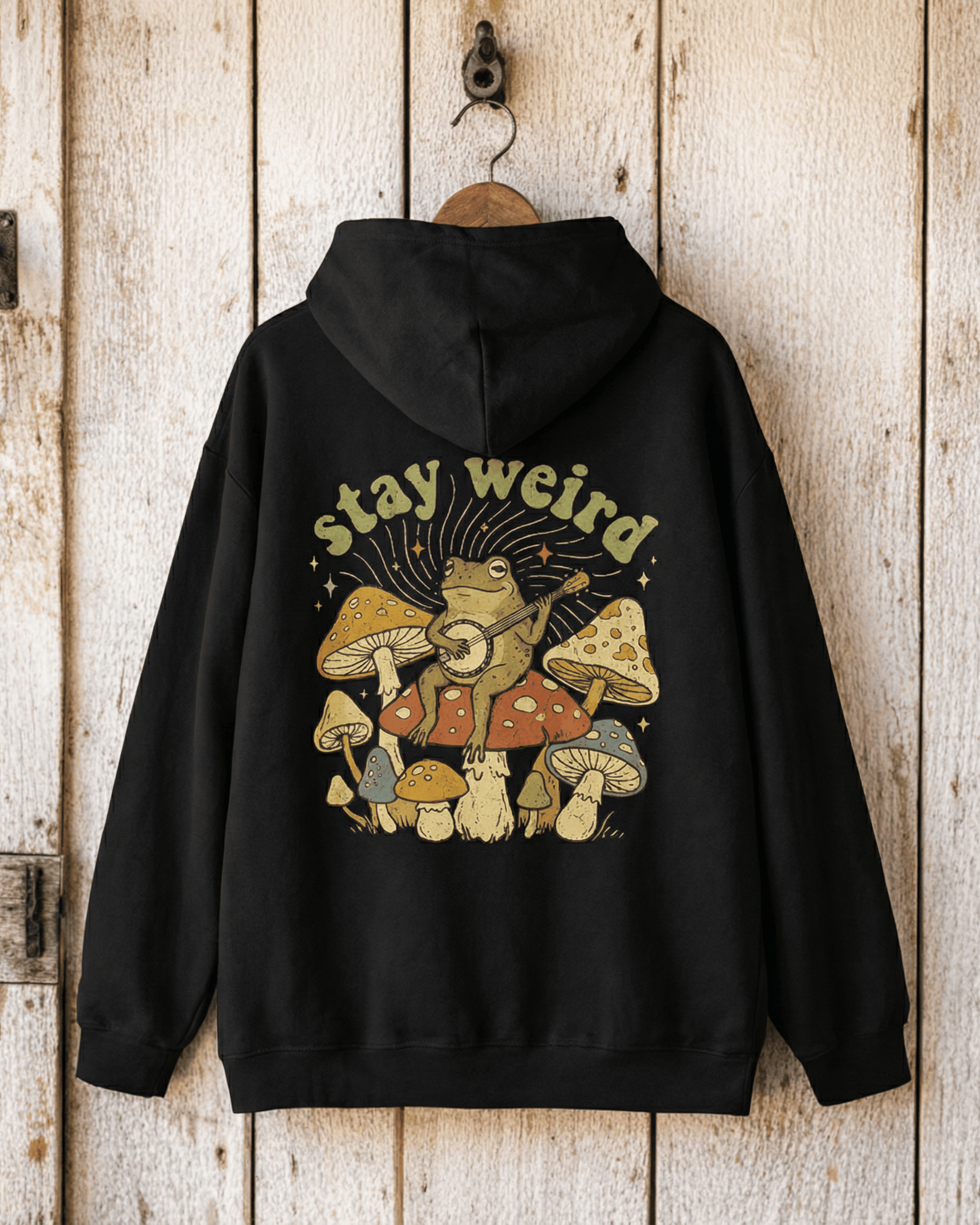 Retro Stay Weird Frog Hoodie - Hippie Cottagecore Aesthetic Hooded Sweatshirt