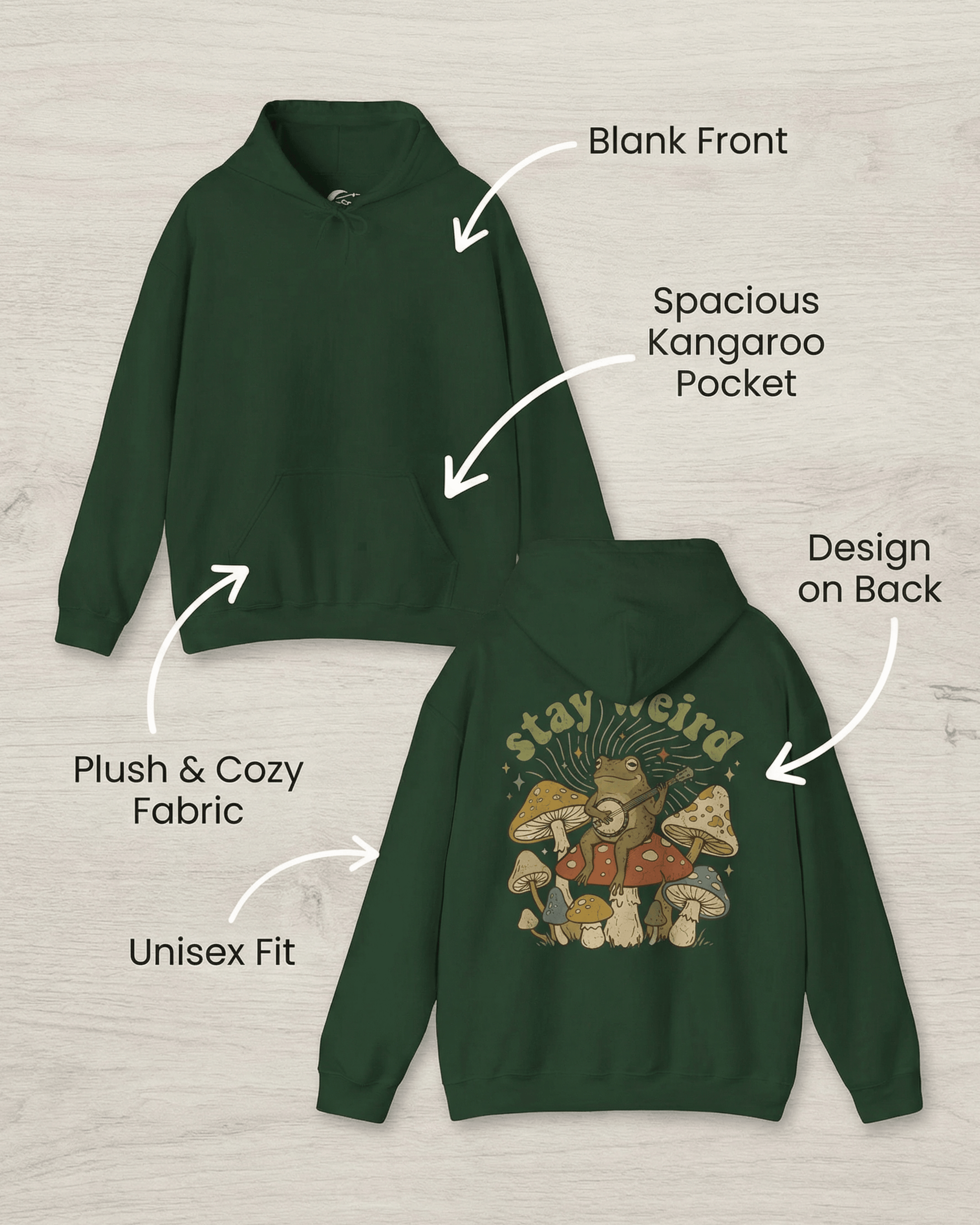 Retro Stay Weird Frog Hoodie - Hippie Cottagecore Aesthetic Hooded Sweatshirt