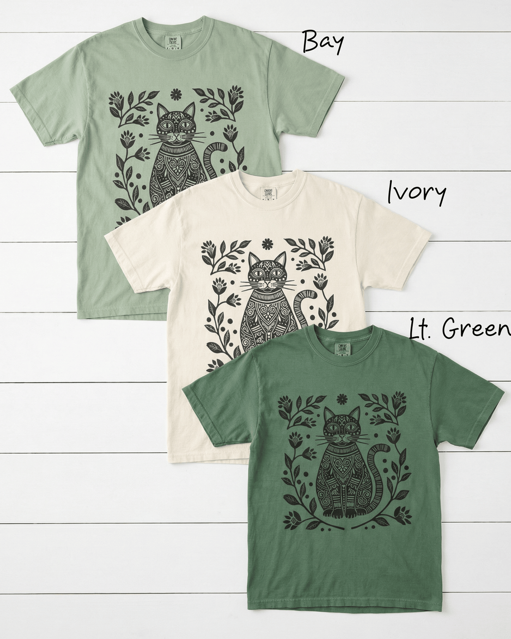 Comfort Colors Boho Cat Lover  T-Shirt - Linocut Floral Garden Graphic Tee