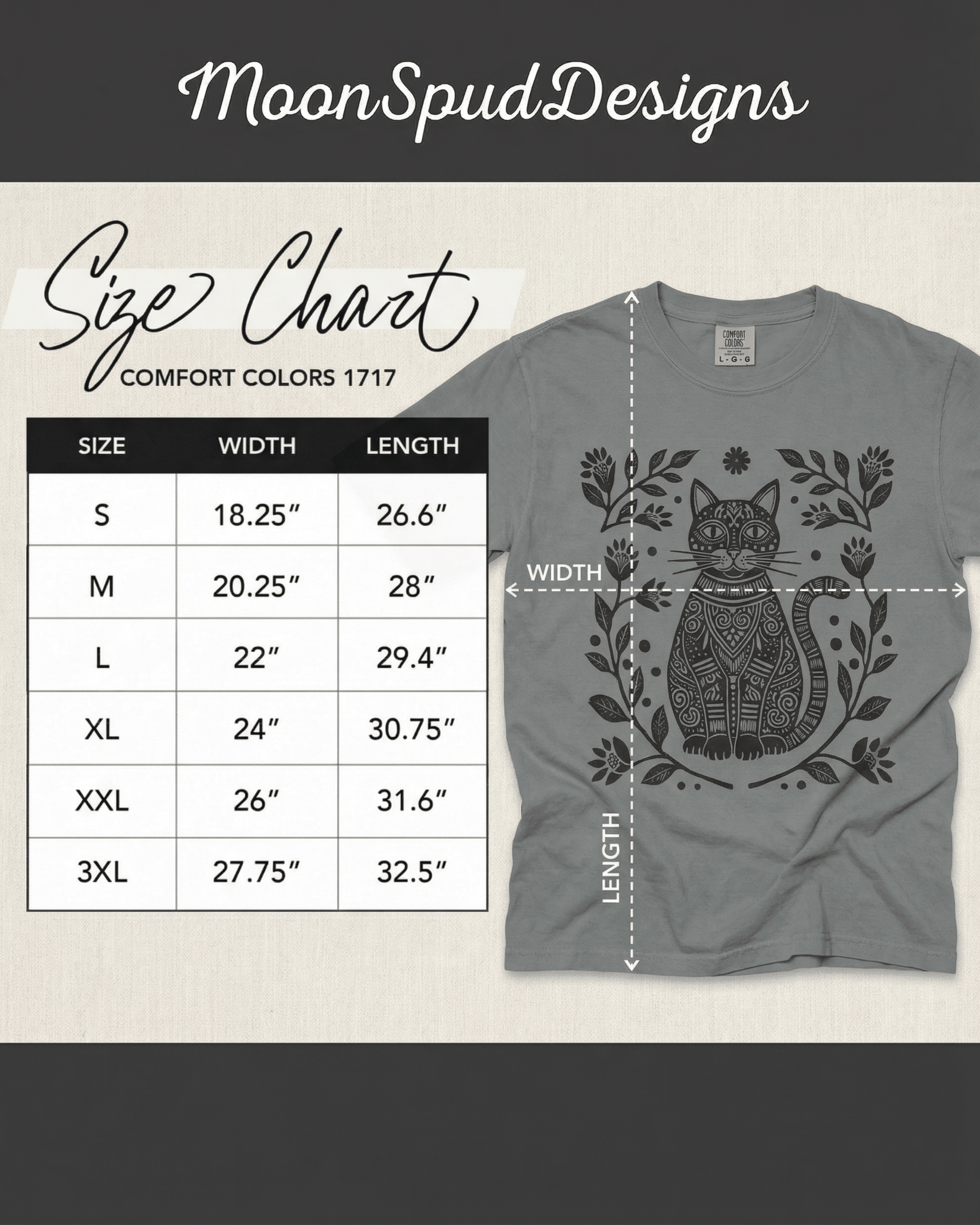 Comfort Colors Boho Cat Lover  T-Shirt - Linocut Floral Garden Graphic Tee