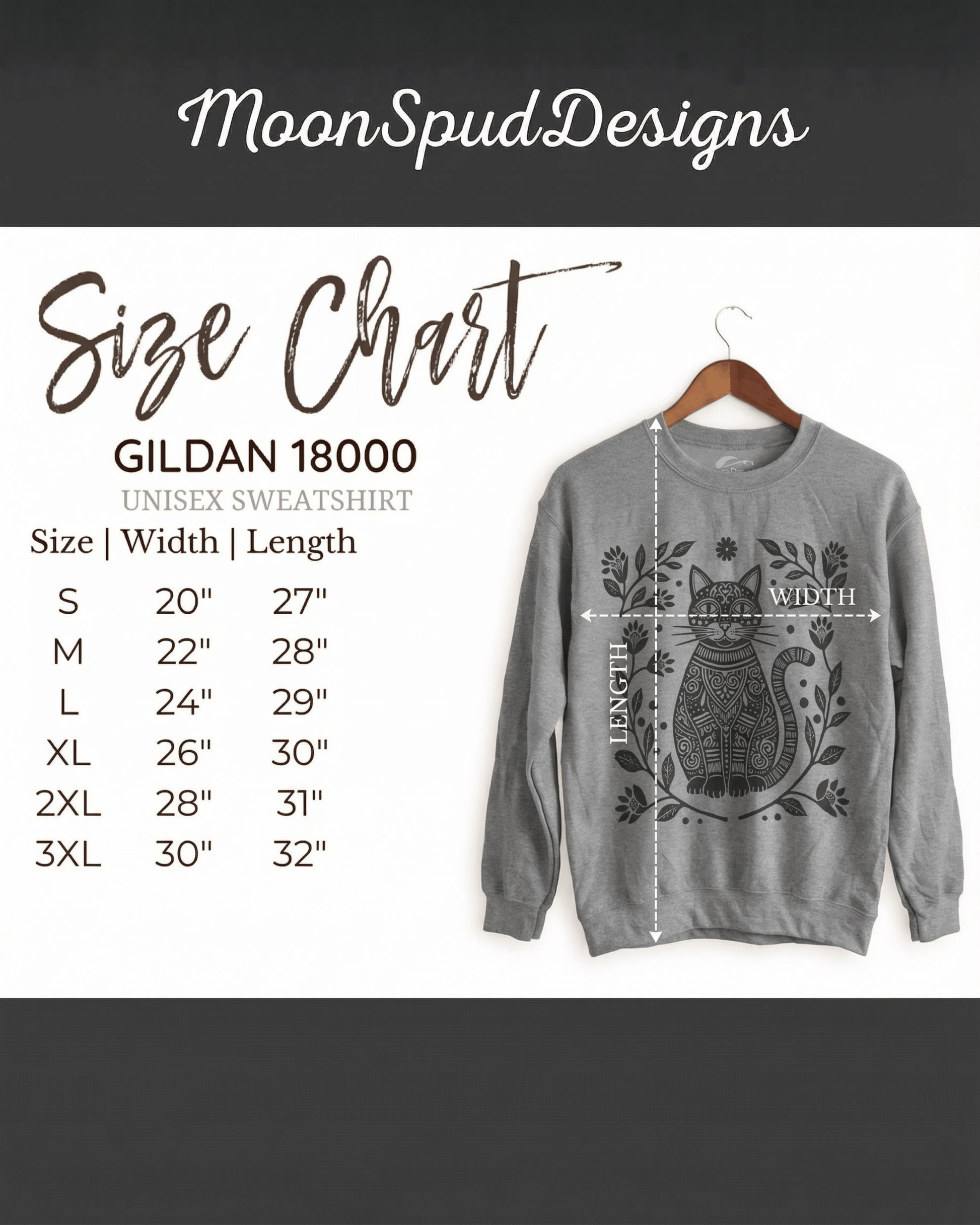 Boho Floral Cat Sweatshirt - Folk Art Wildflower Nature Lover Crewneck Pullover