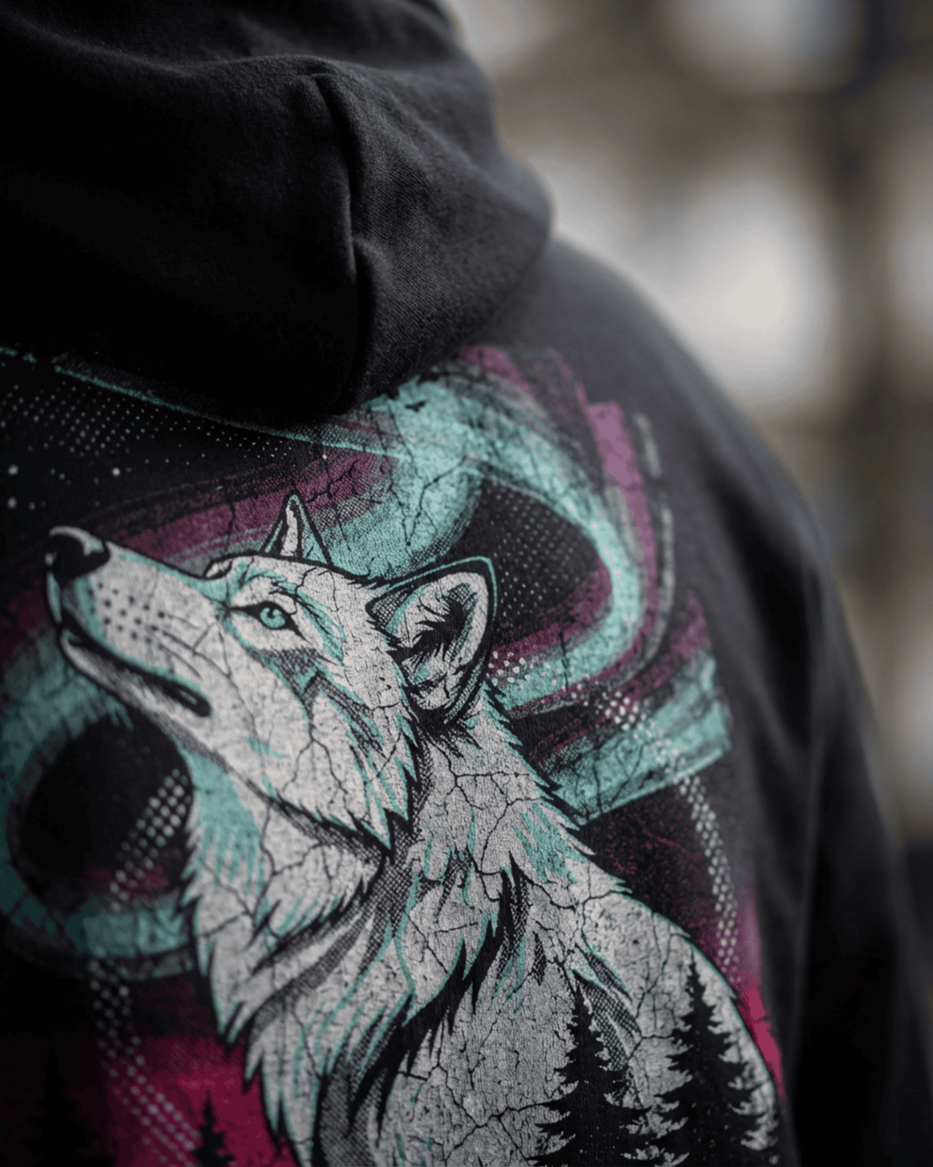 Howling Wolf Free Spirit Hoodie - Aurora Northern Lights Hooded Sweatshirt