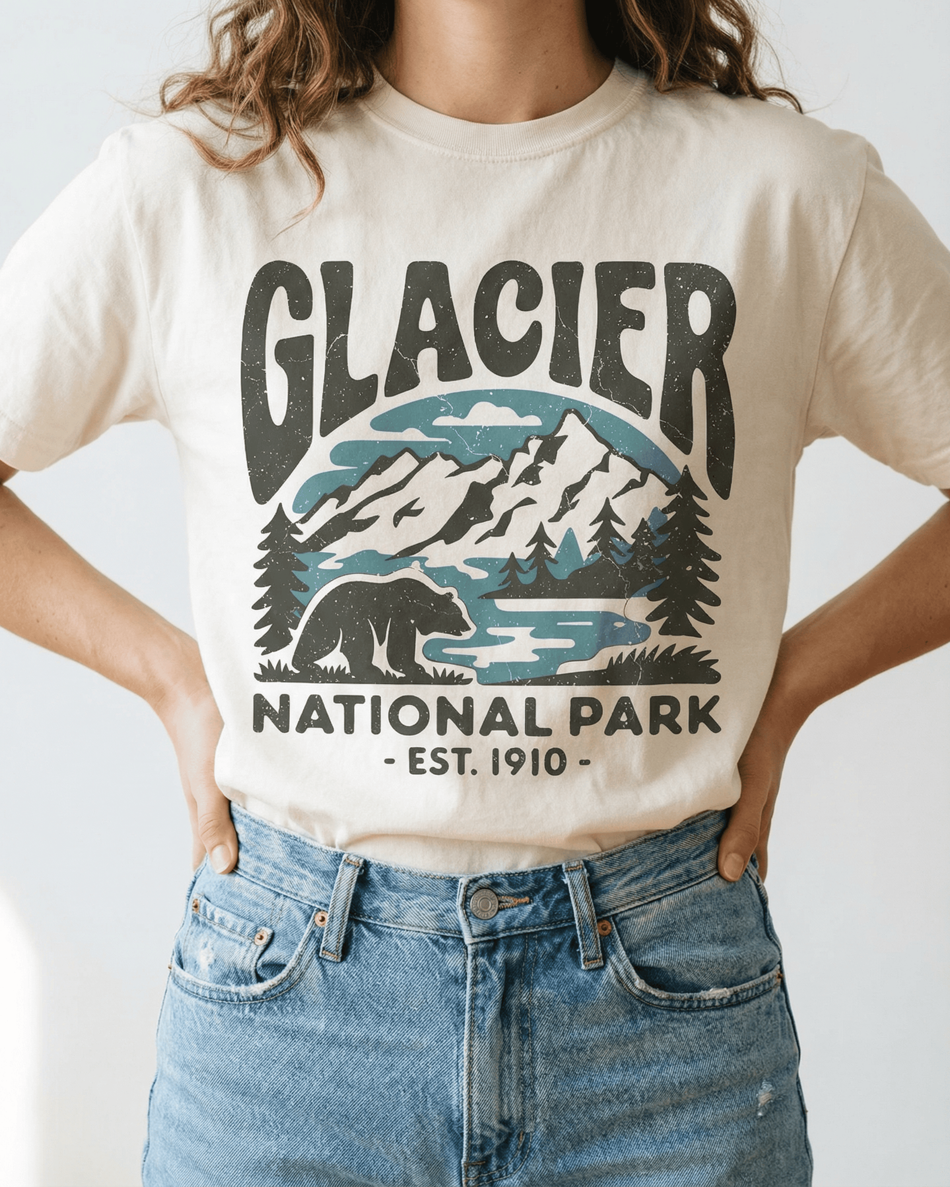 Comfort Colors Glacier National Park T-Shirt - Retro Bear Nature Lover Graphic Tee