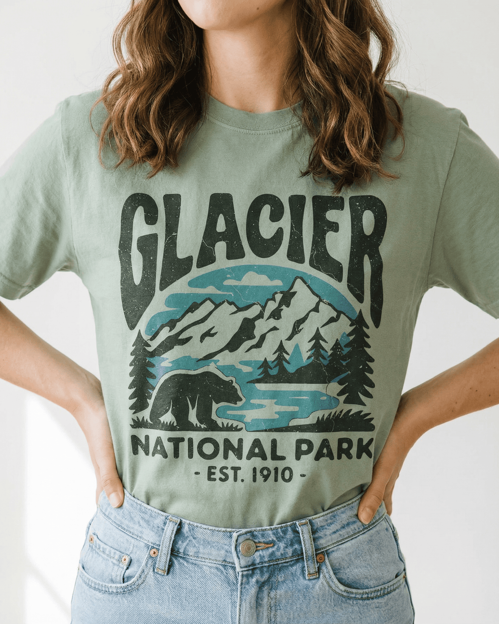 Comfort Colors Glacier National Park T-Shirt - Retro Bear Nature Lover Graphic Tee