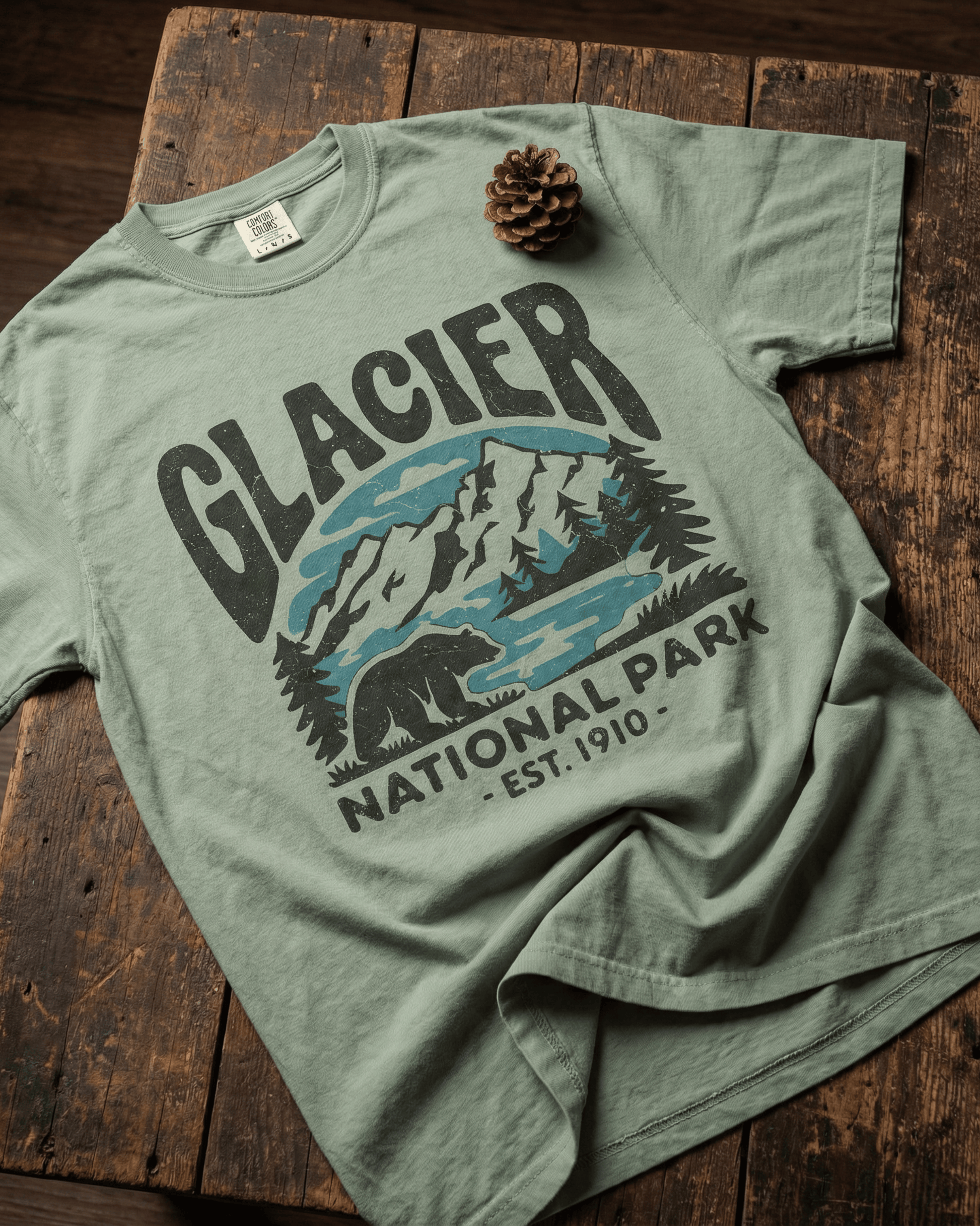 Comfort Colors Glacier National Park T-Shirt - Retro Bear Nature Lover Graphic Tee