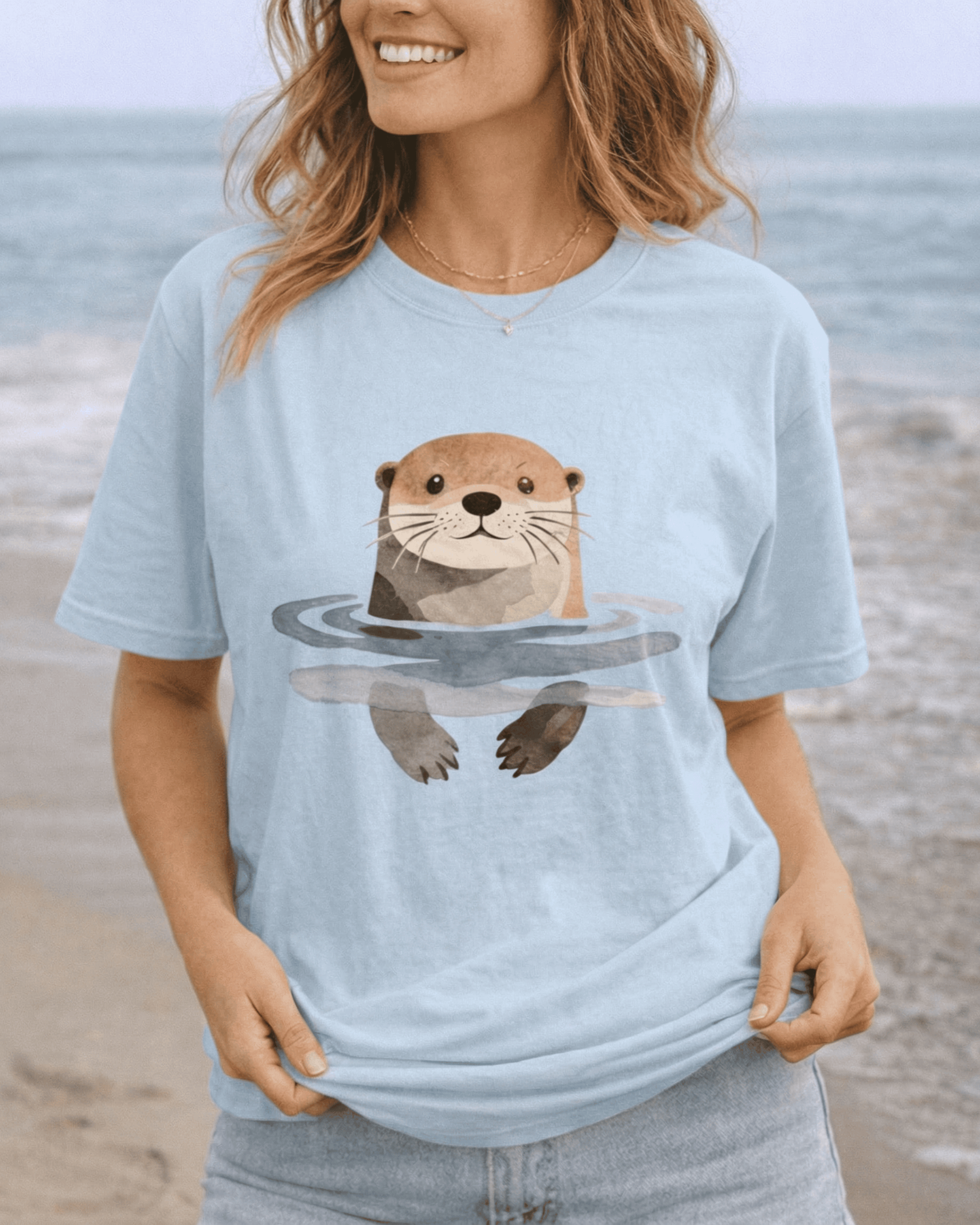 Sea Otter Watercolor T-Shirt - Cute Beach Ocean Lover Graphic Tee