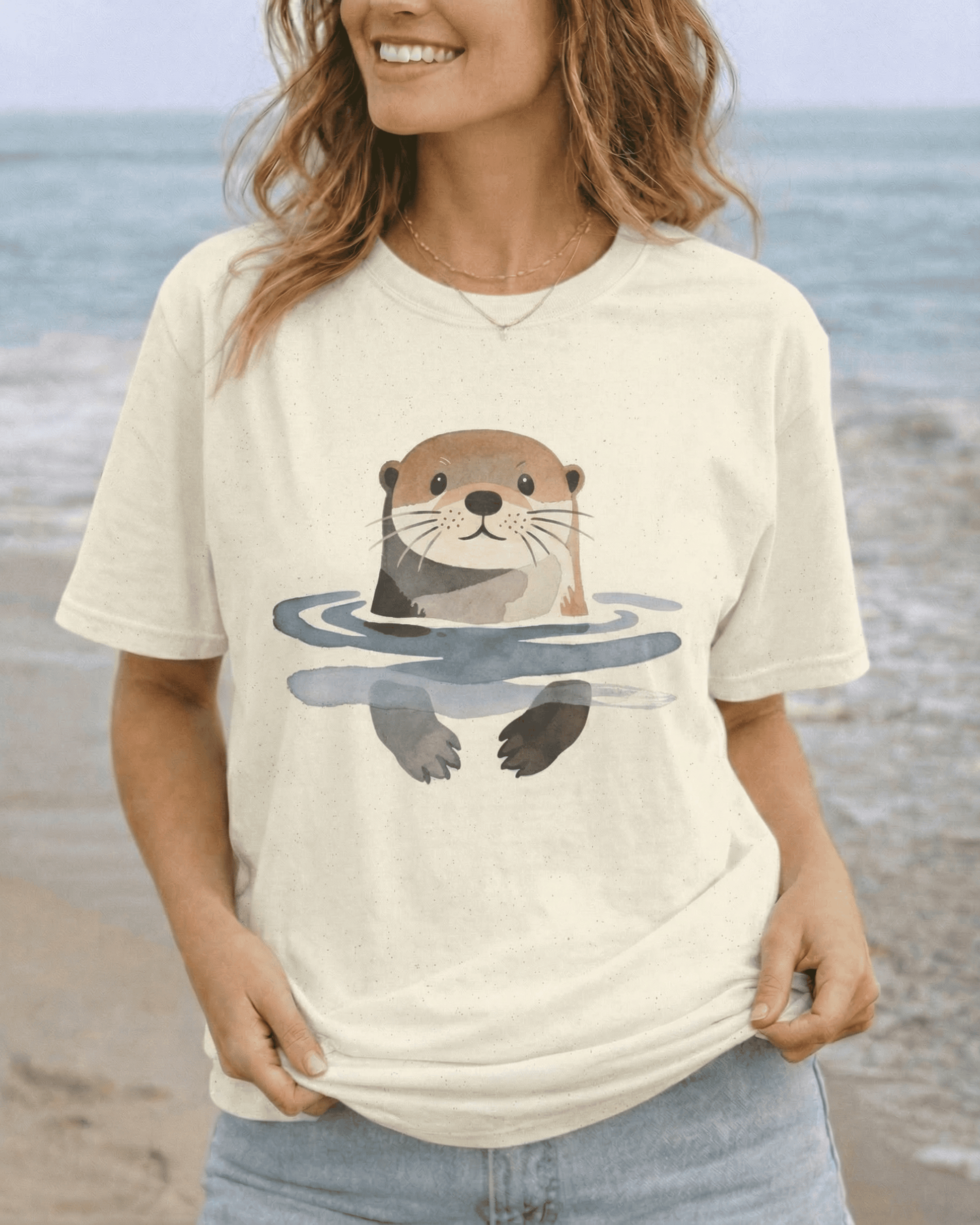 Sea Otter Watercolor T-Shirt - Cute Beach Ocean Lover Graphic Tee