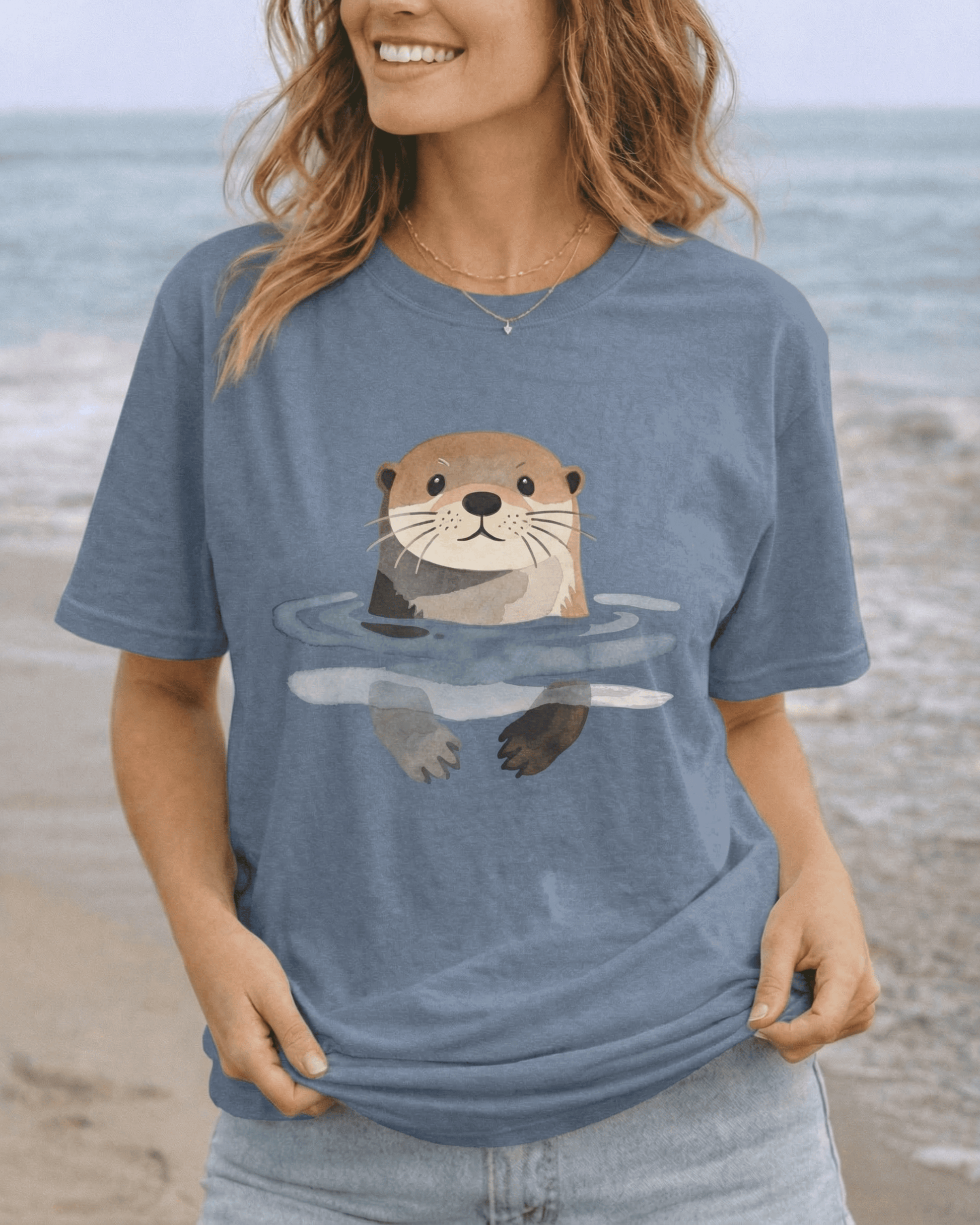 Sea Otter Watercolor T-Shirt - Cute Beach Ocean Lover Graphic Tee