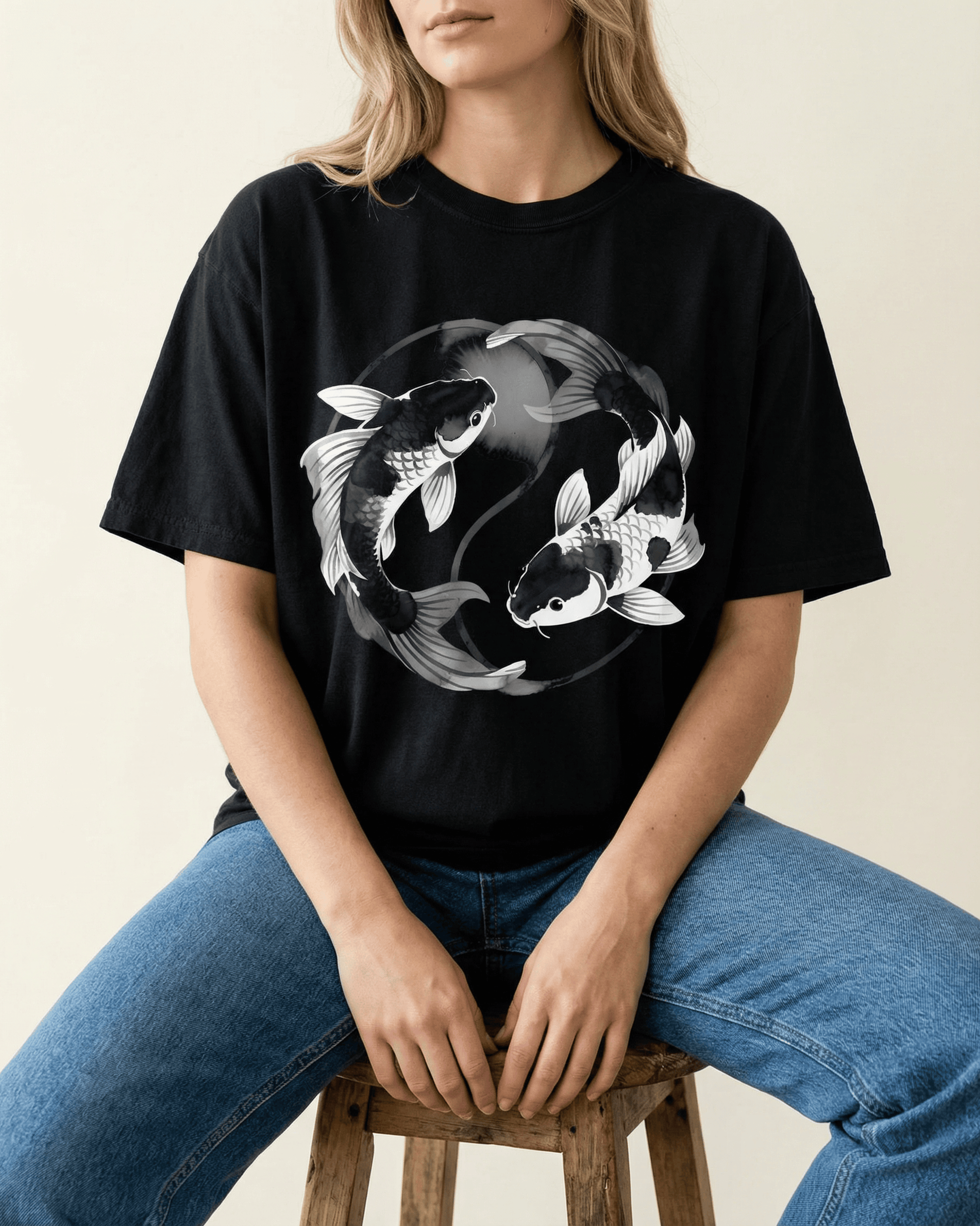 Comfort Colors Koi Yin Yang Fish T-Shirt - Peaceful Japanese Aesthetic Graphic Tee