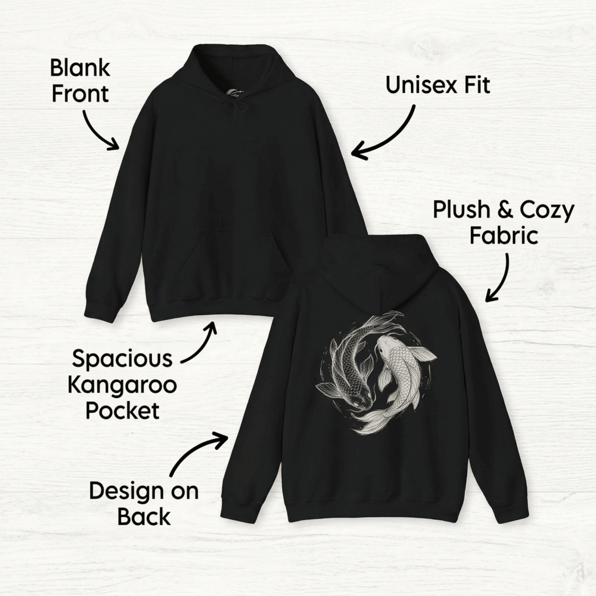 Koi Fish Yin Yang Hoodie - Japanese Aesthetic Carp Hooded Sweatshirt