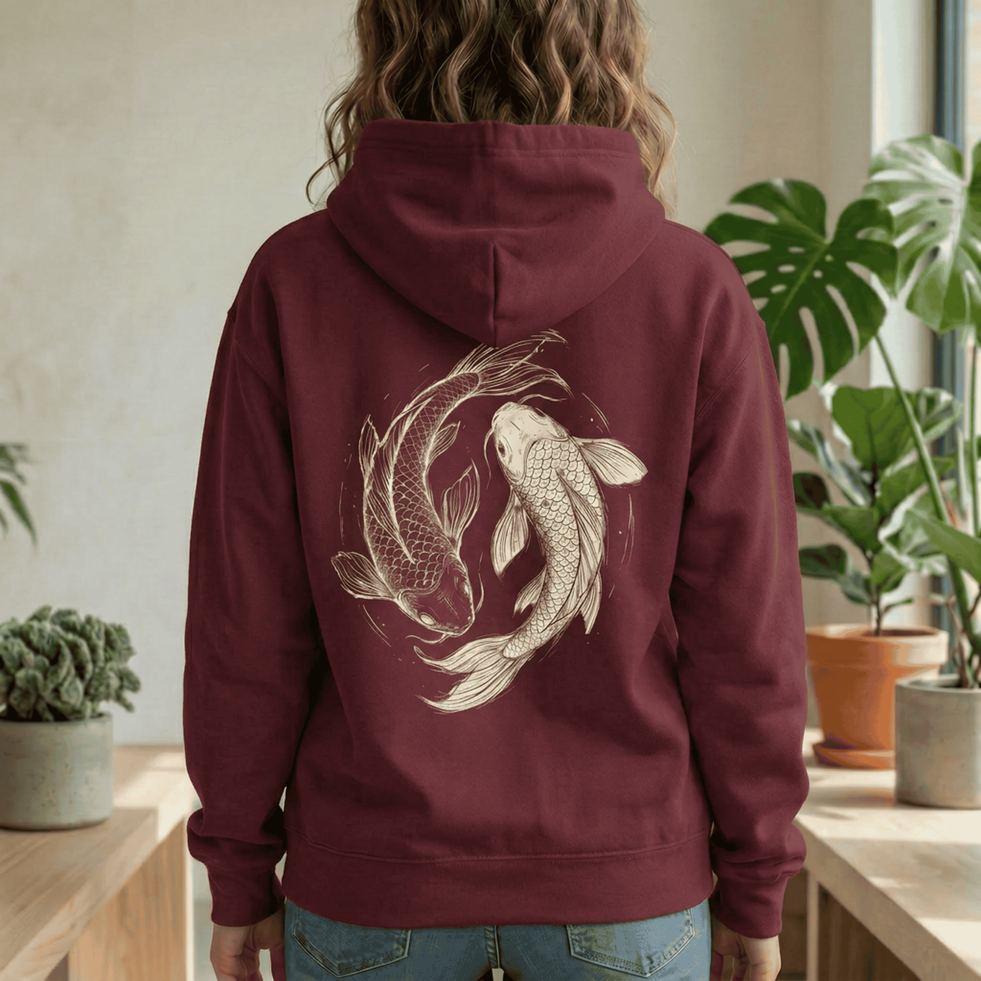 Koi Fish Yin Yang Hoodie - Japanese Aesthetic Carp Hooded Sweatshirt