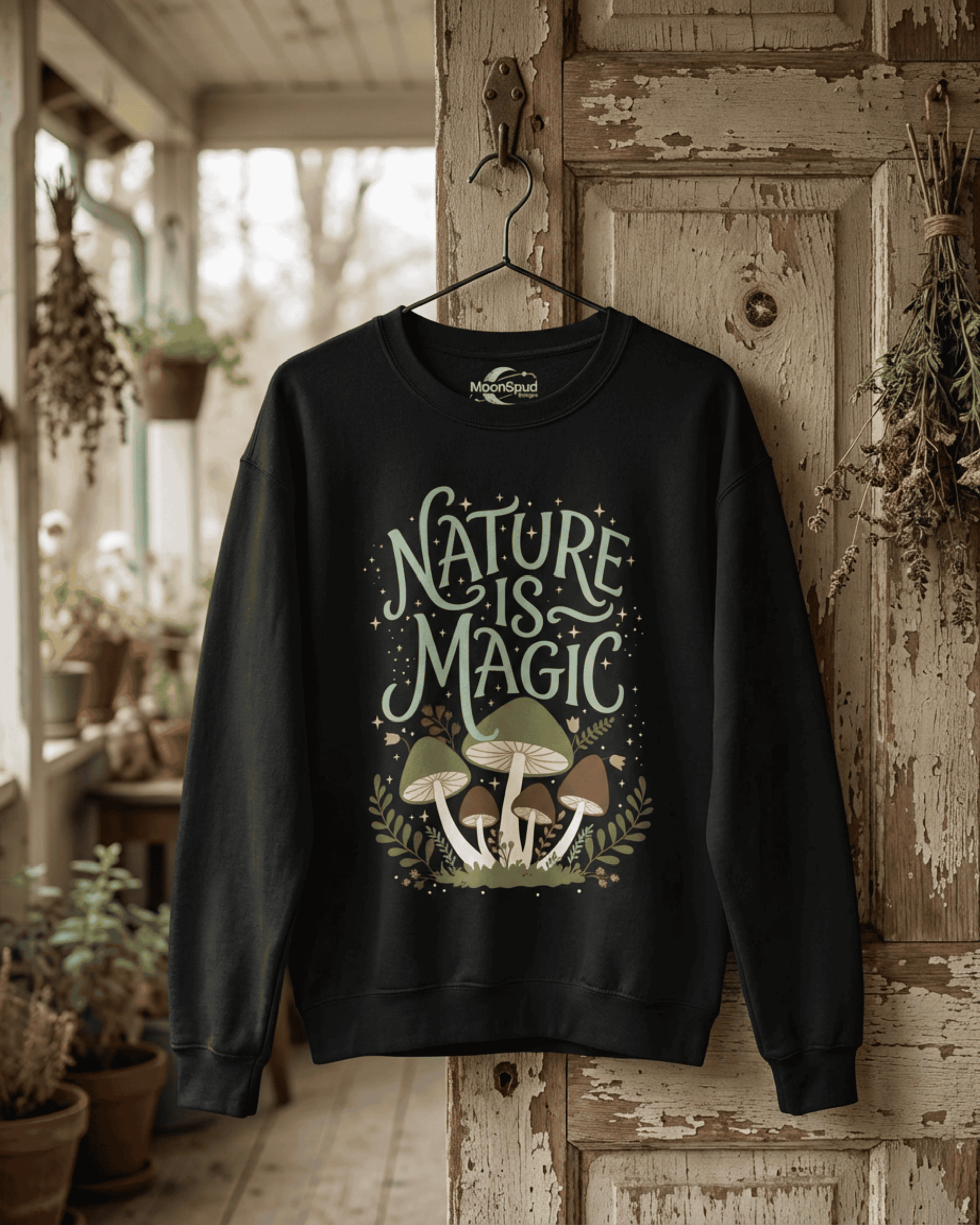 Nature is Magic Mushroom Sweatshirt - Cottagecore Aesthetic Pullover Crewneck