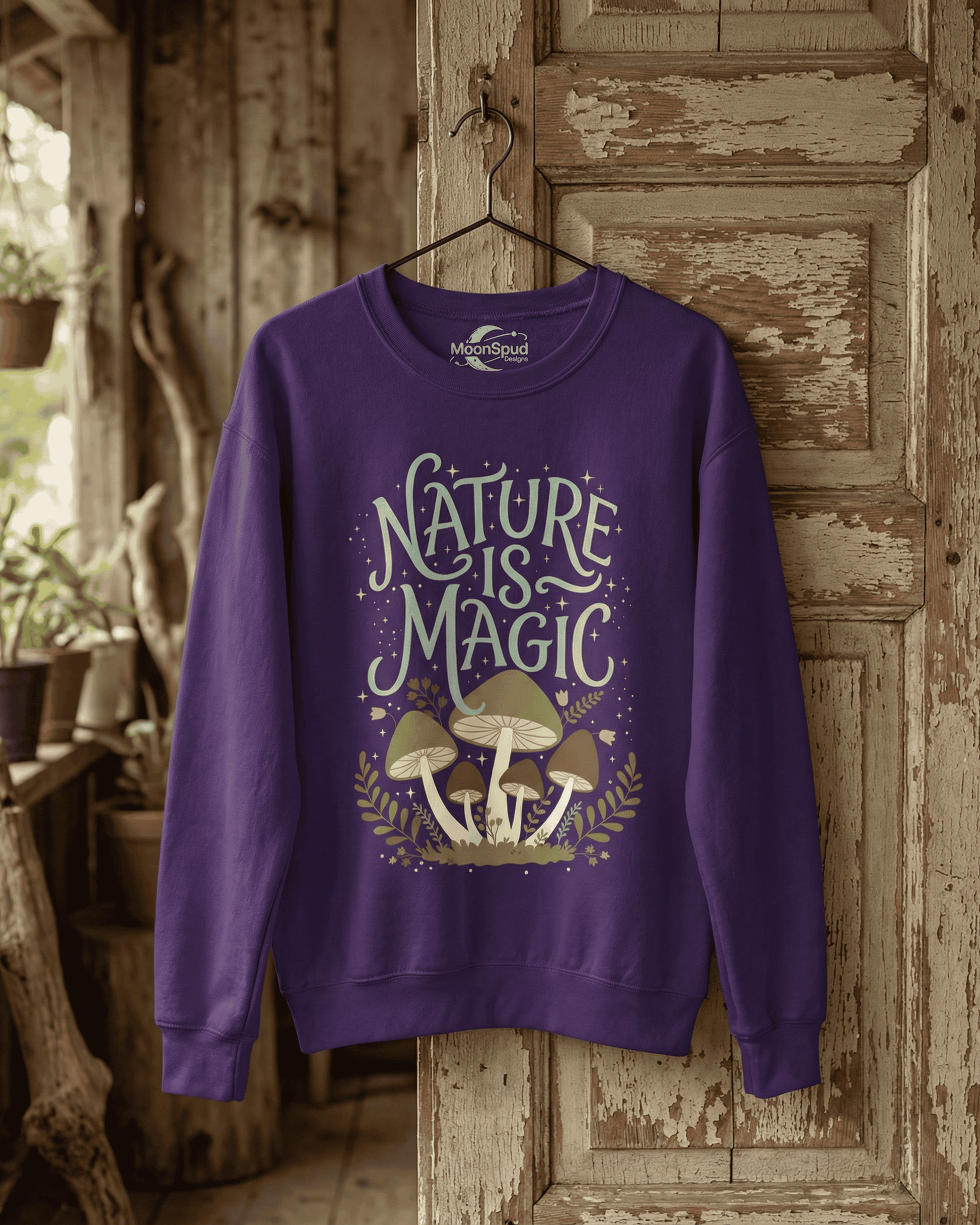 Nature is Magic Mushroom Sweatshirt - Cottagecore Aesthetic Pullover Crewneck
