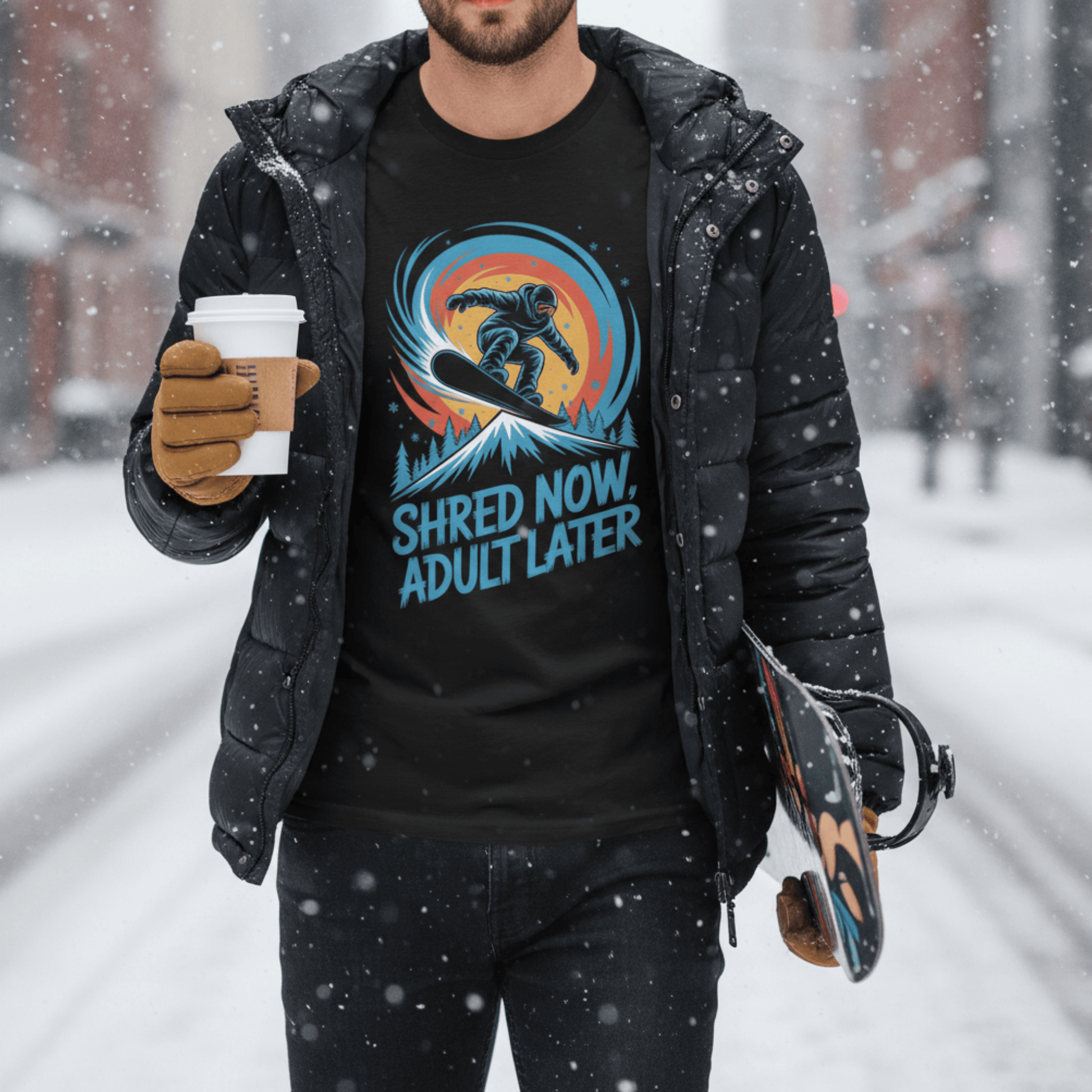 Shred Now Adult Later Snowboarding T-Shirt - Funny Snowboard Graphic Tee