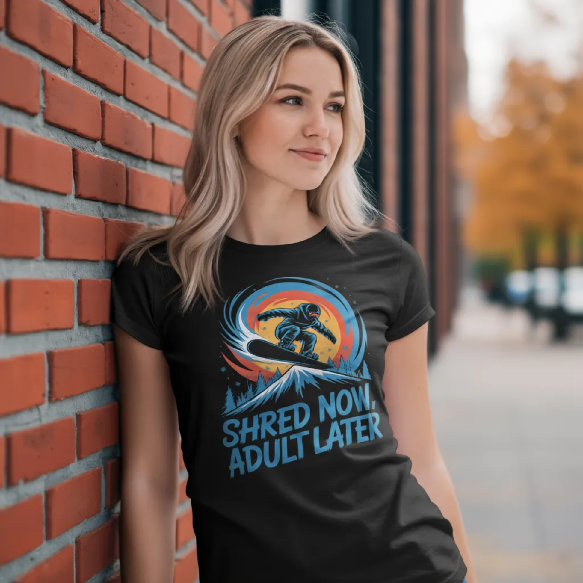 Shred Now Adult Later Snowboarding T-Shirt - Funny Snowboard Graphic Tee