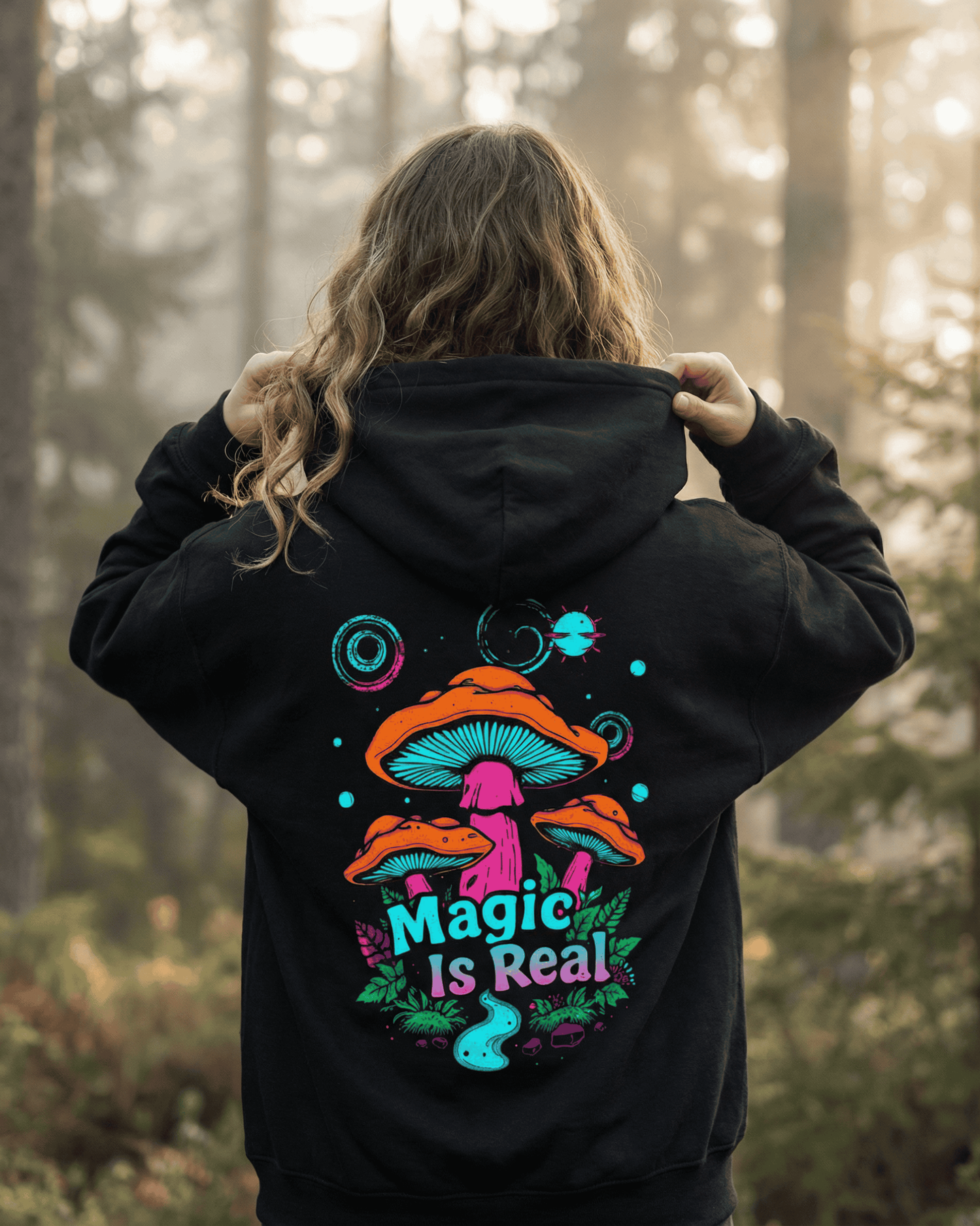 Mushroom Magical Forest Hoodie - Trippy Magic Is Real Hooded Sweatshirt