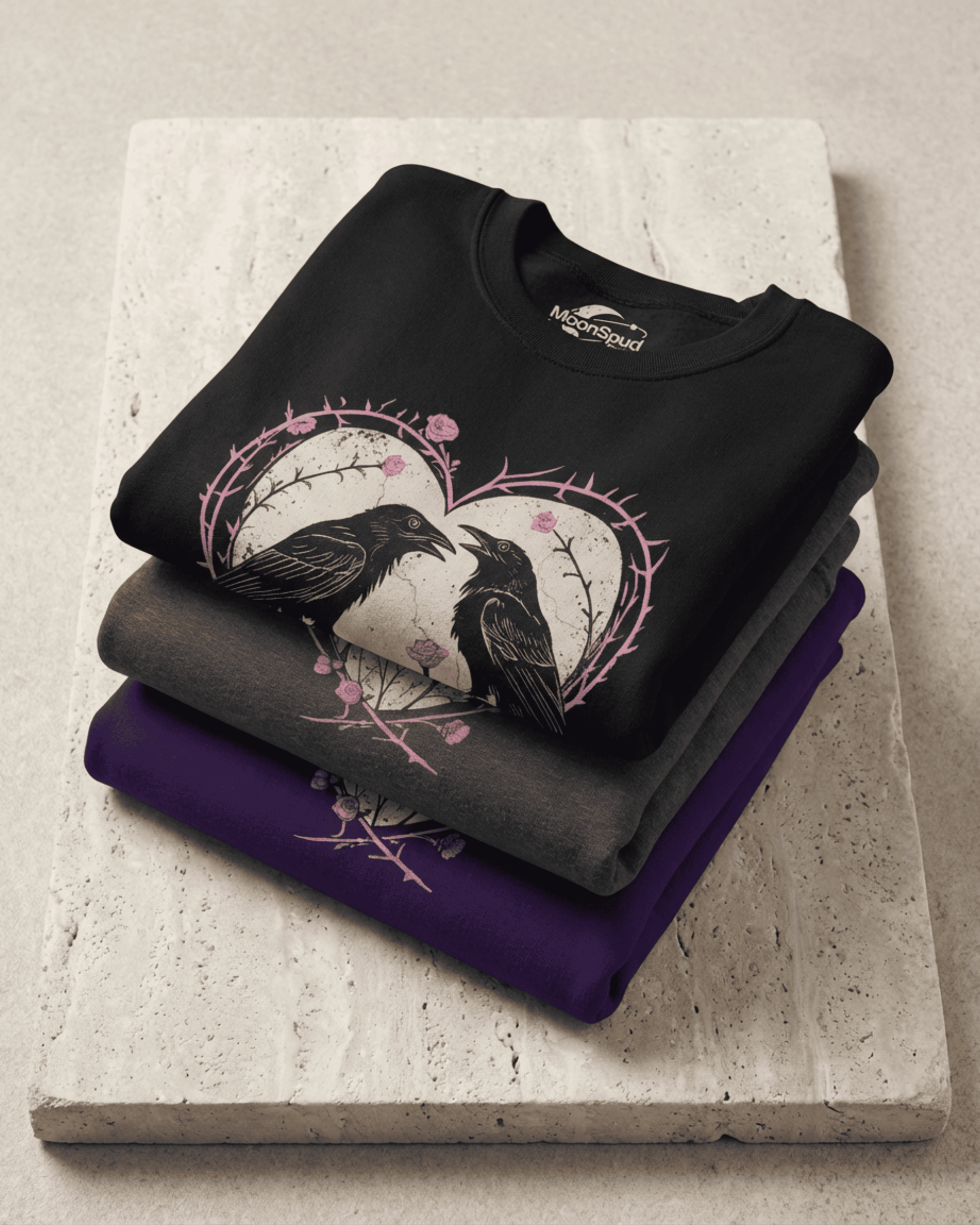 Raven Gothic Heart Sweatshirt - Whimsigoth Dark Romance Pullover Crewneck