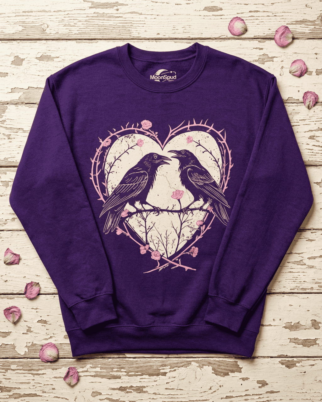 Raven Gothic Heart Sweatshirt - Whimsigoth Dark Romance Pullover Crewneck