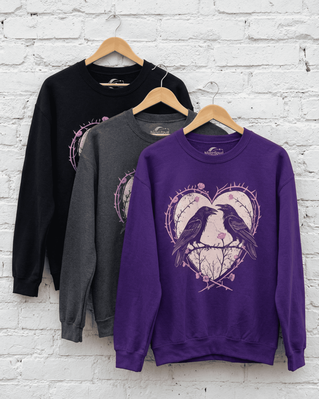 Raven Gothic Heart Sweatshirt - Whimsigoth Dark Romance Pullover Crewneck