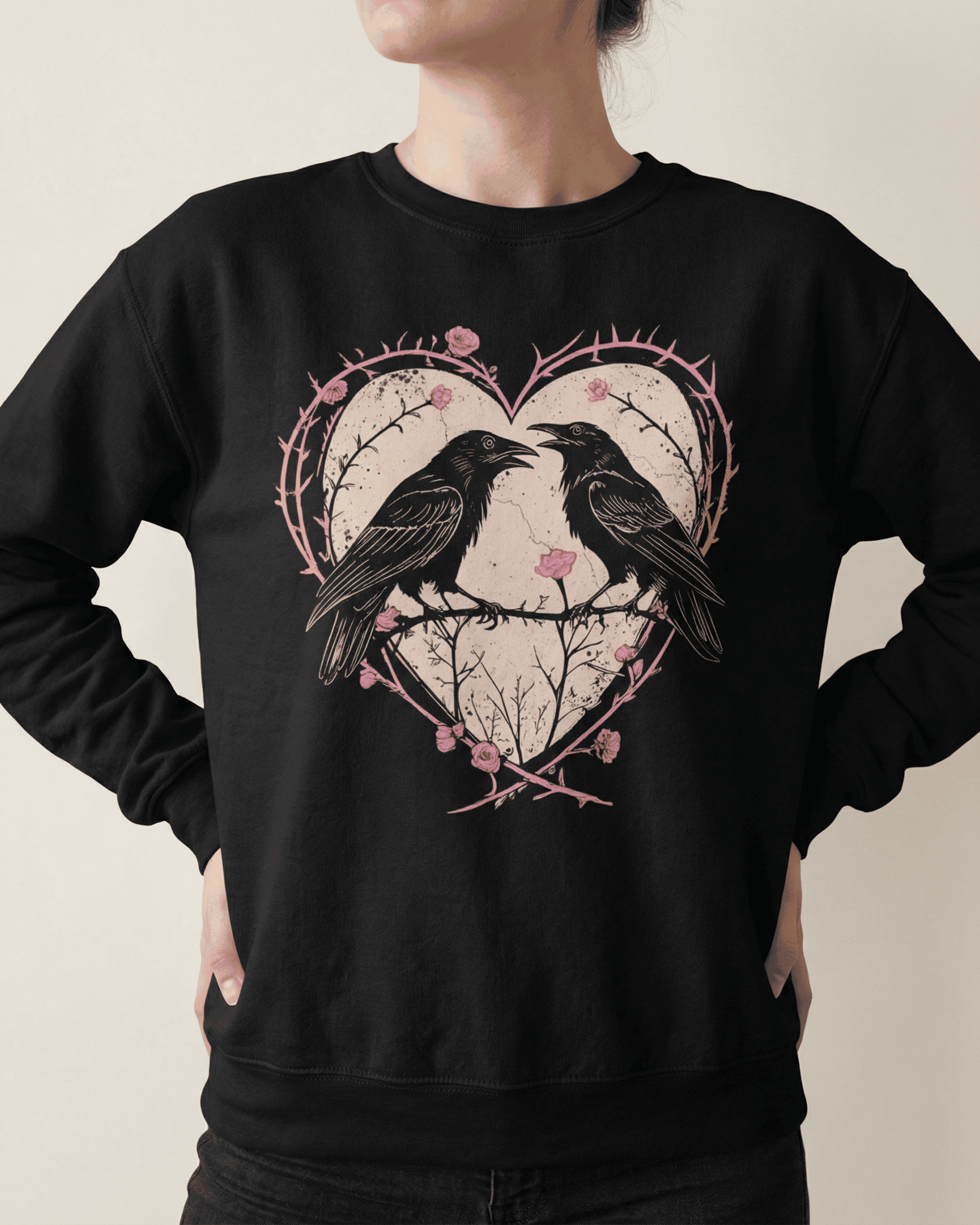 Raven Gothic Heart Sweatshirt - Whimsigoth Dark Romance Pullover Crewneck