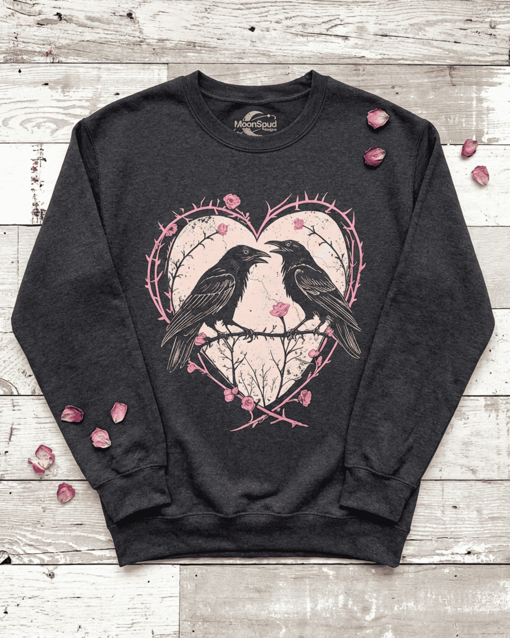 Raven Gothic Heart Sweatshirt - Whimsigoth Dark Romance Pullover Crewneck