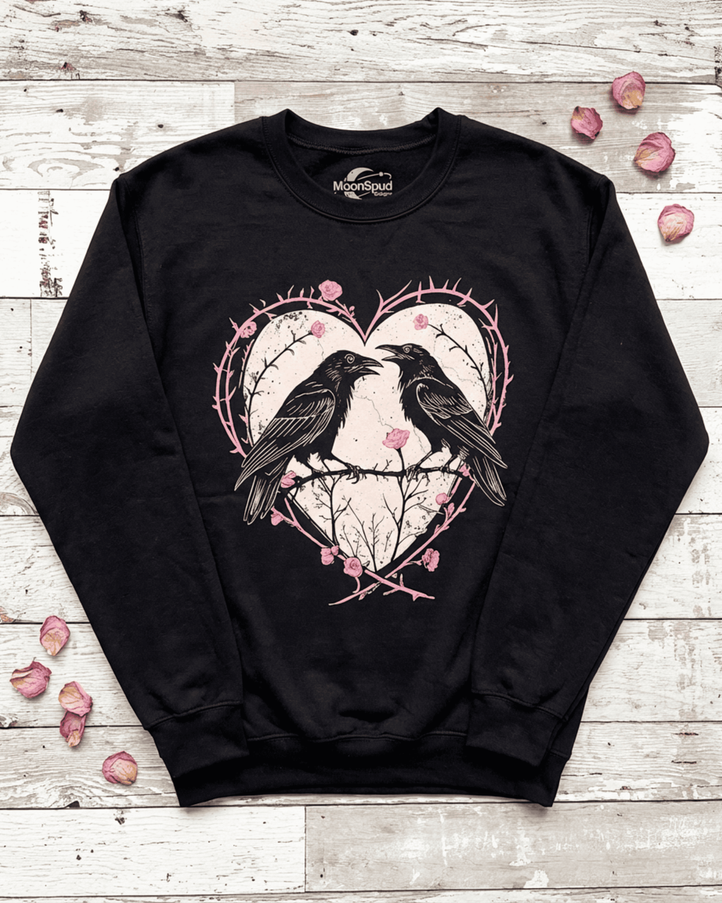 Raven Gothic Heart Sweatshirt - Whimsigoth Dark Romance Pullover Crewneck