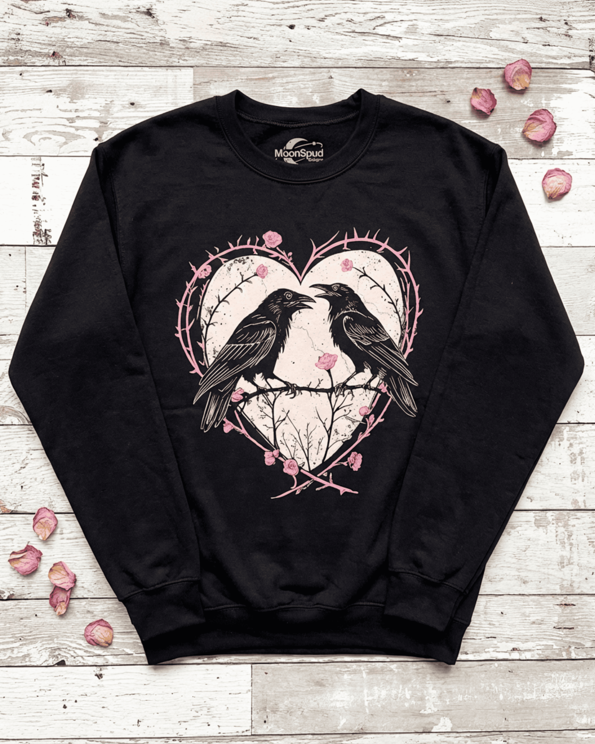 Raven Gothic Heart Sweatshirt - Whimsigoth Dark Romance Pullover Crewneck