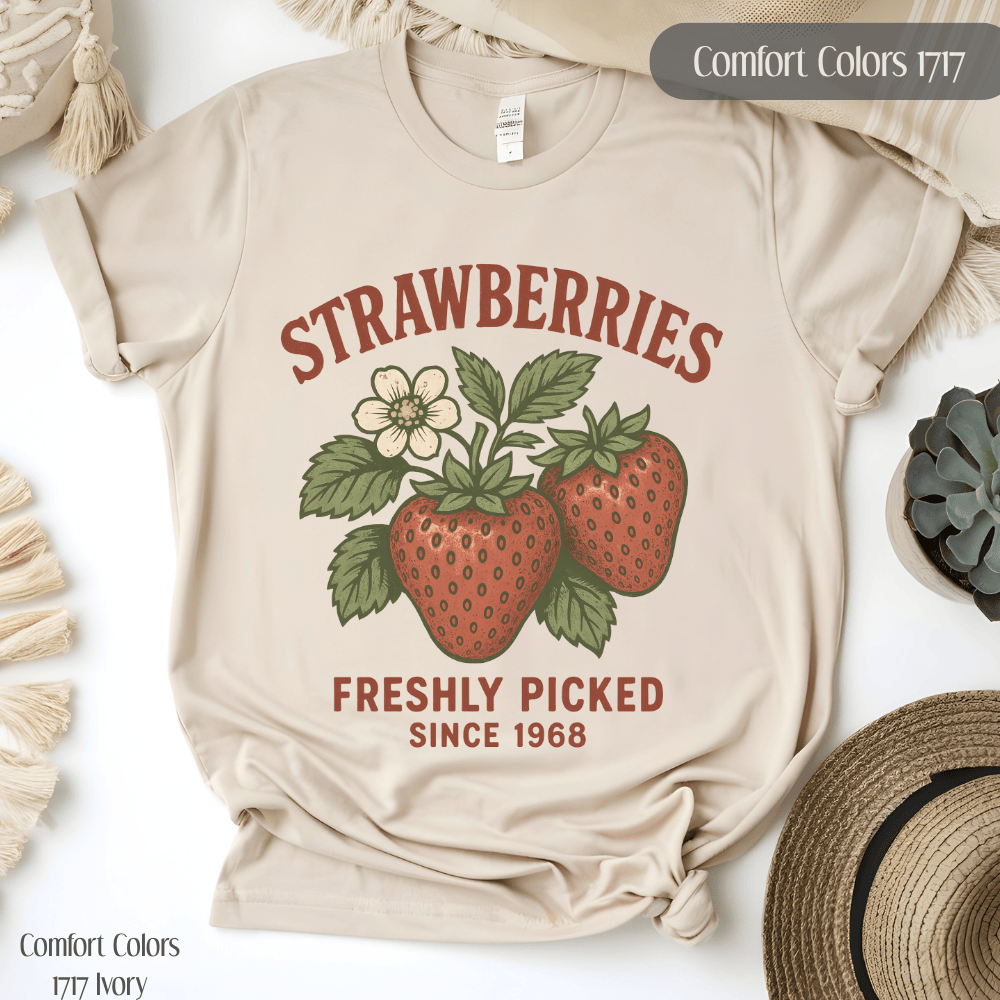 Comfort Colors Vintage Strawberry T-Shirt – Cute Cottagecore Summer Vibes Graphic Tee