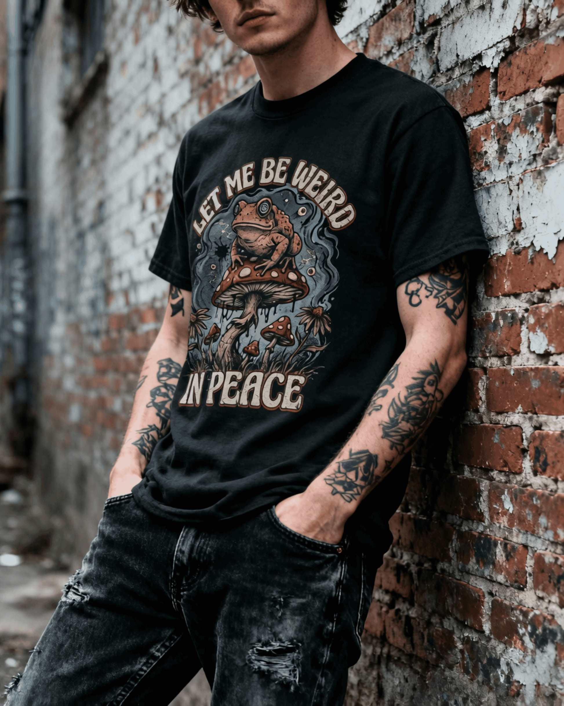 Quirky Grunge Aesthetic T-Shirt - Let Me Be Weird In Peace Frog Graphic Tee
