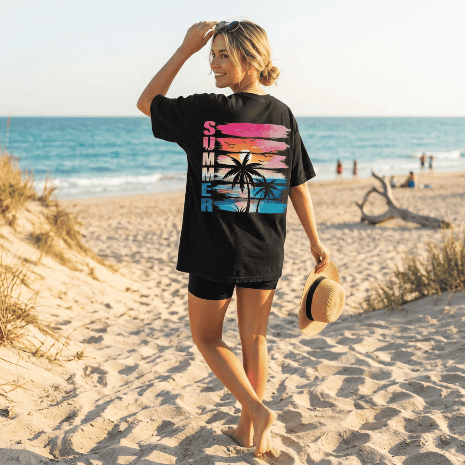 Retro Summer Sunset Beach T-Shirt - Comfort Colors Distressed Palm Tree Graphic Tee