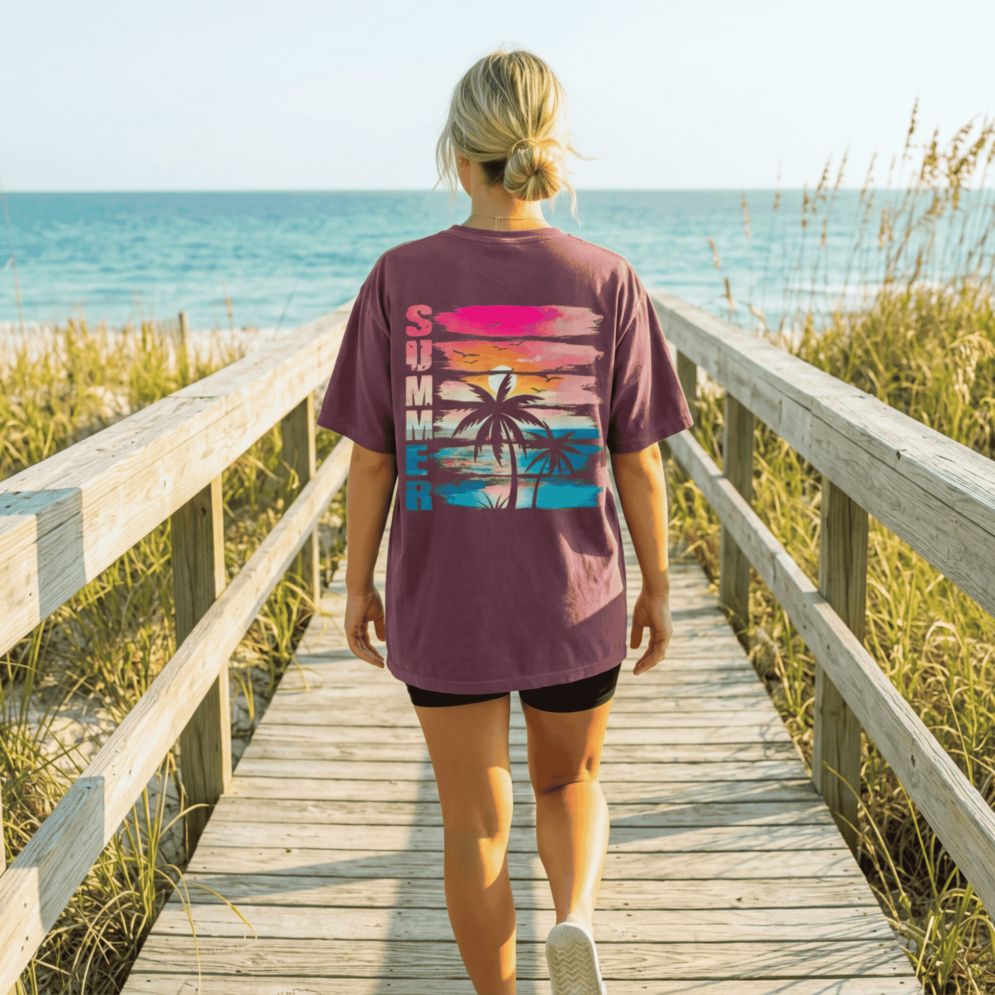 Retro Summer Sunset Beach T-Shirt - Comfort Colors Distressed Palm Tree Graphic Tee