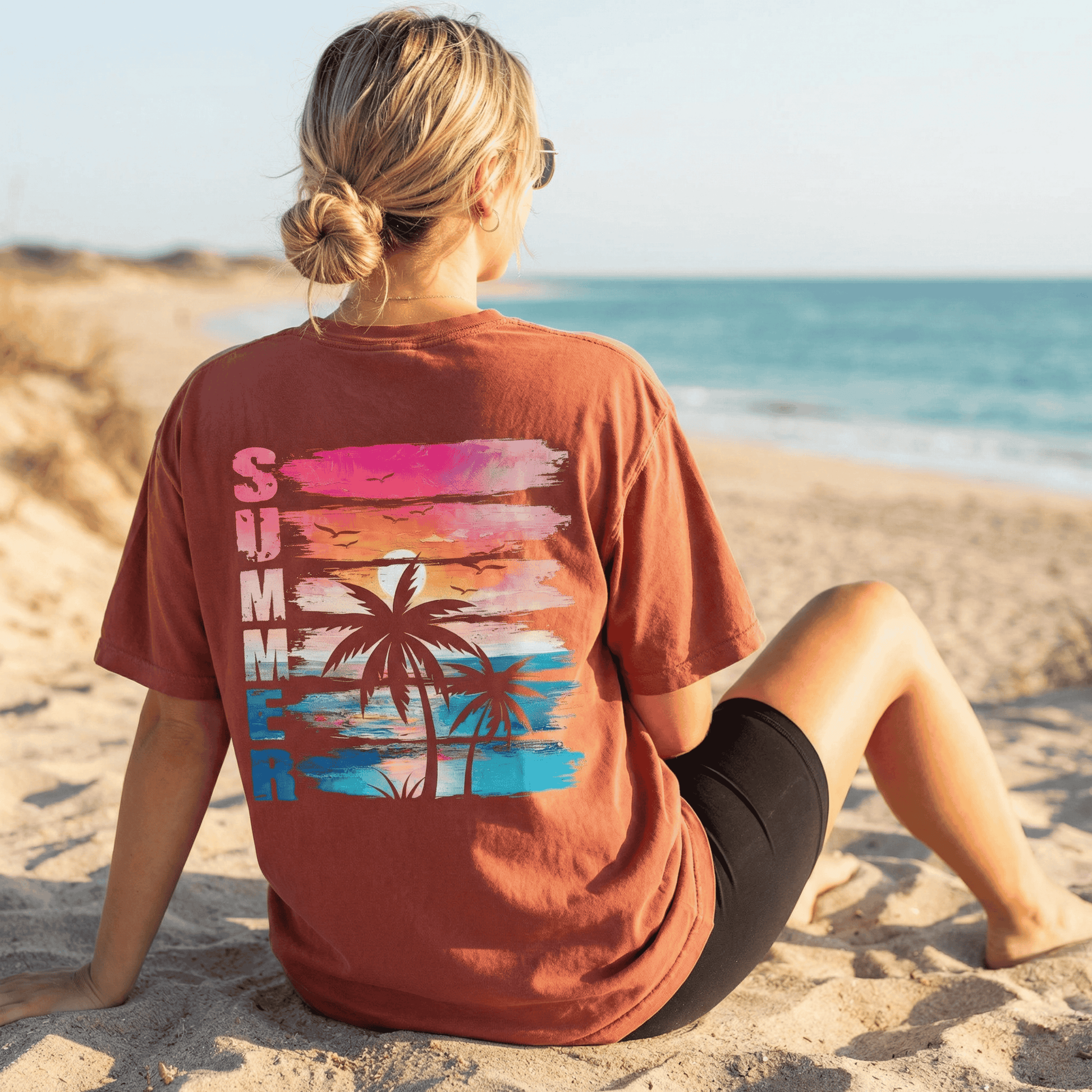 Retro Summer Sunset Beach T-Shirt - Comfort Colors Distressed Palm Tree Graphic Tee