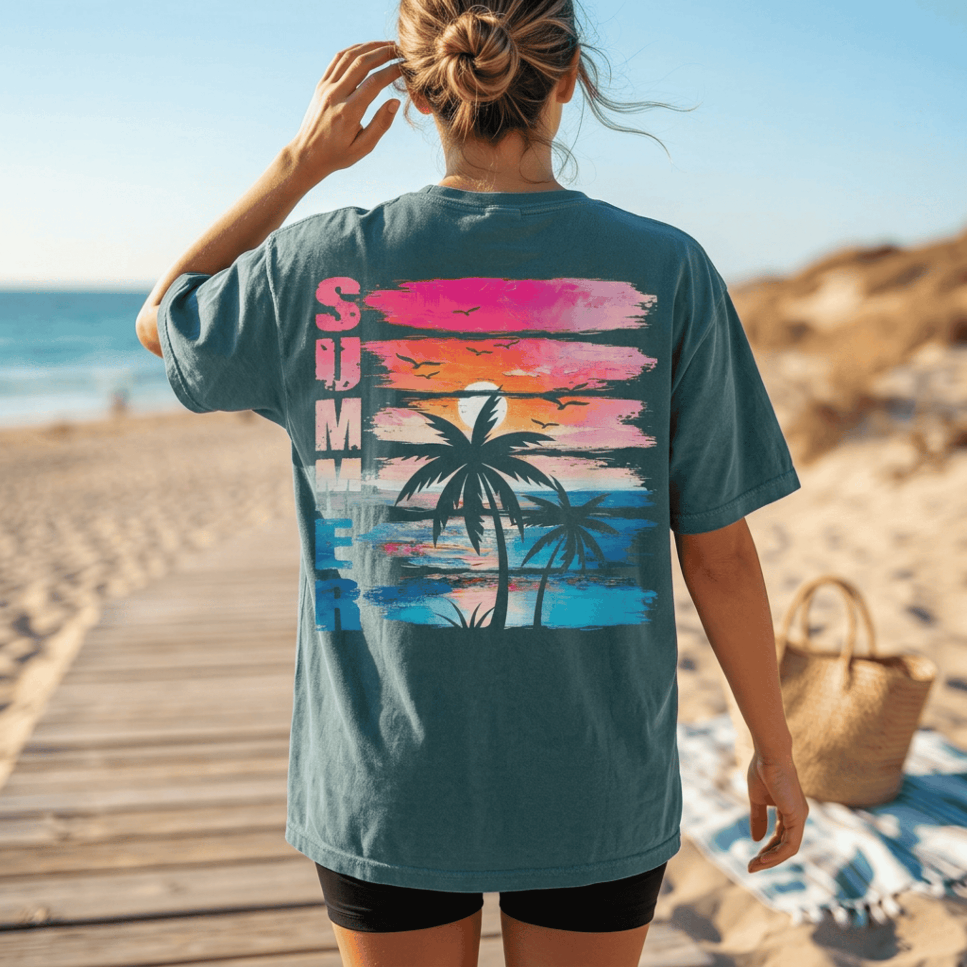 Retro Summer Sunset Beach T-Shirt - Comfort Colors Distressed Palm Tree Graphic Tee