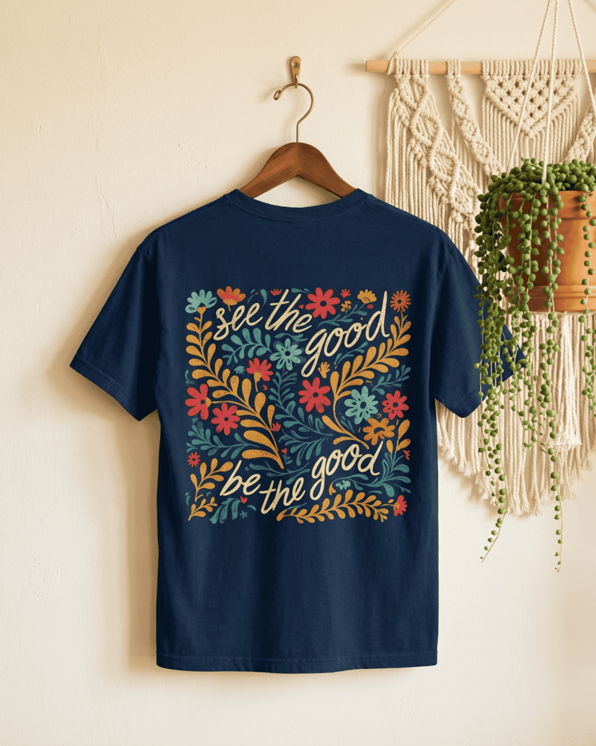 Comfort Colors Retro Floral T-Shirt - See The Good Be The Good Positivety Graphic Tee