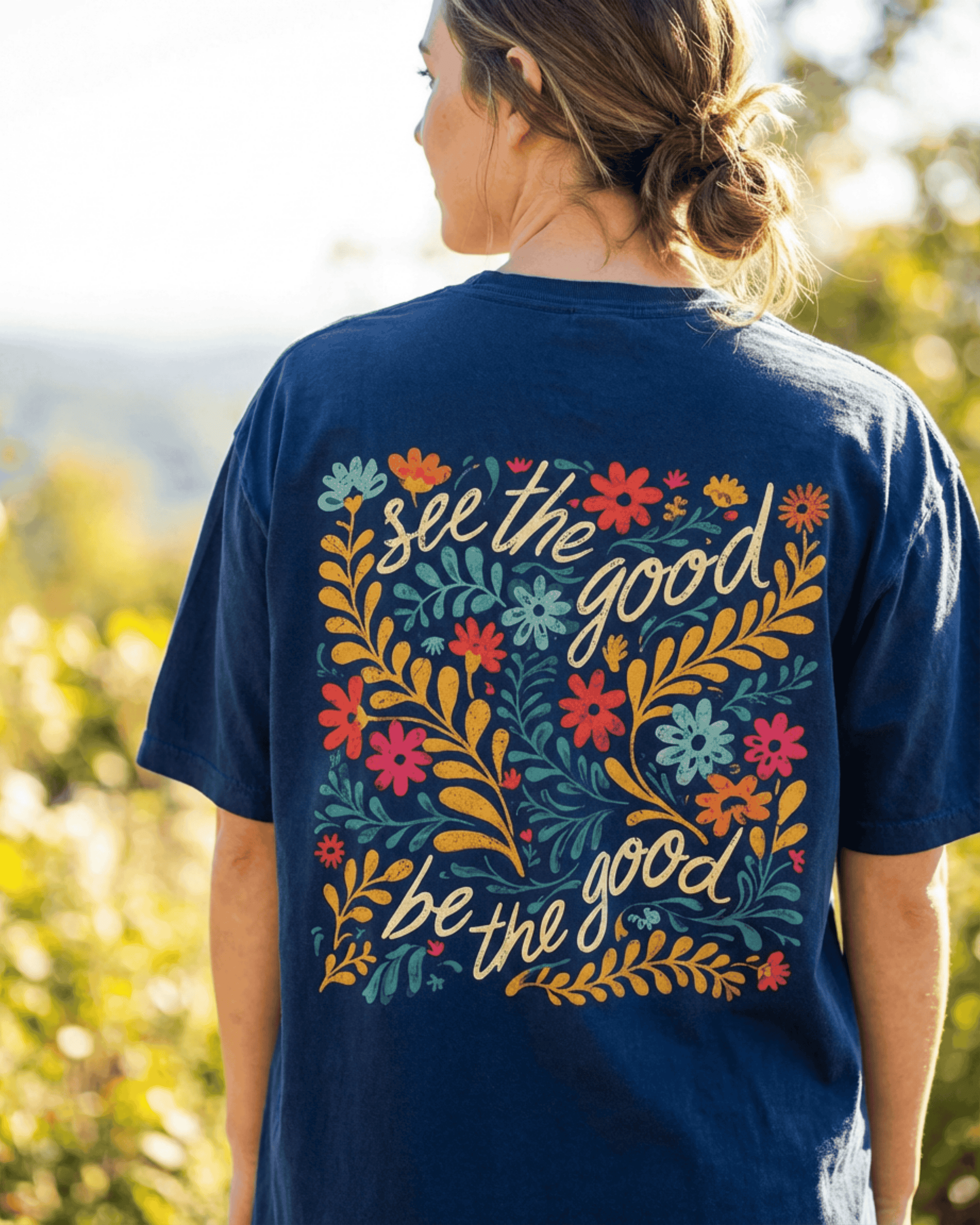 Comfort Colors Retro Floral T-Shirt - See The Good Be The Good Positivety Graphic Tee