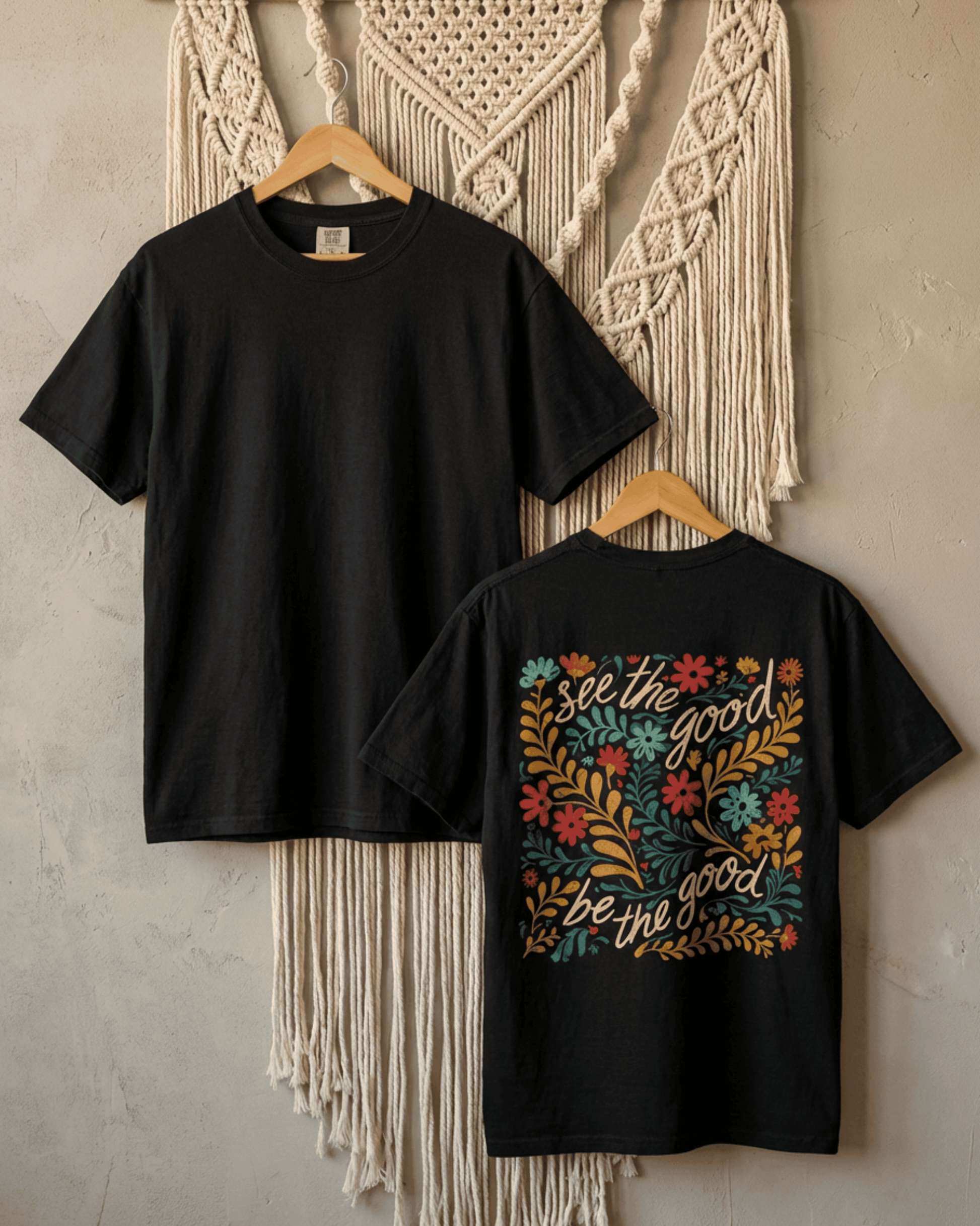 Comfort Colors Retro Floral T-Shirt - See The Good Be The Good Positivety Graphic Tee