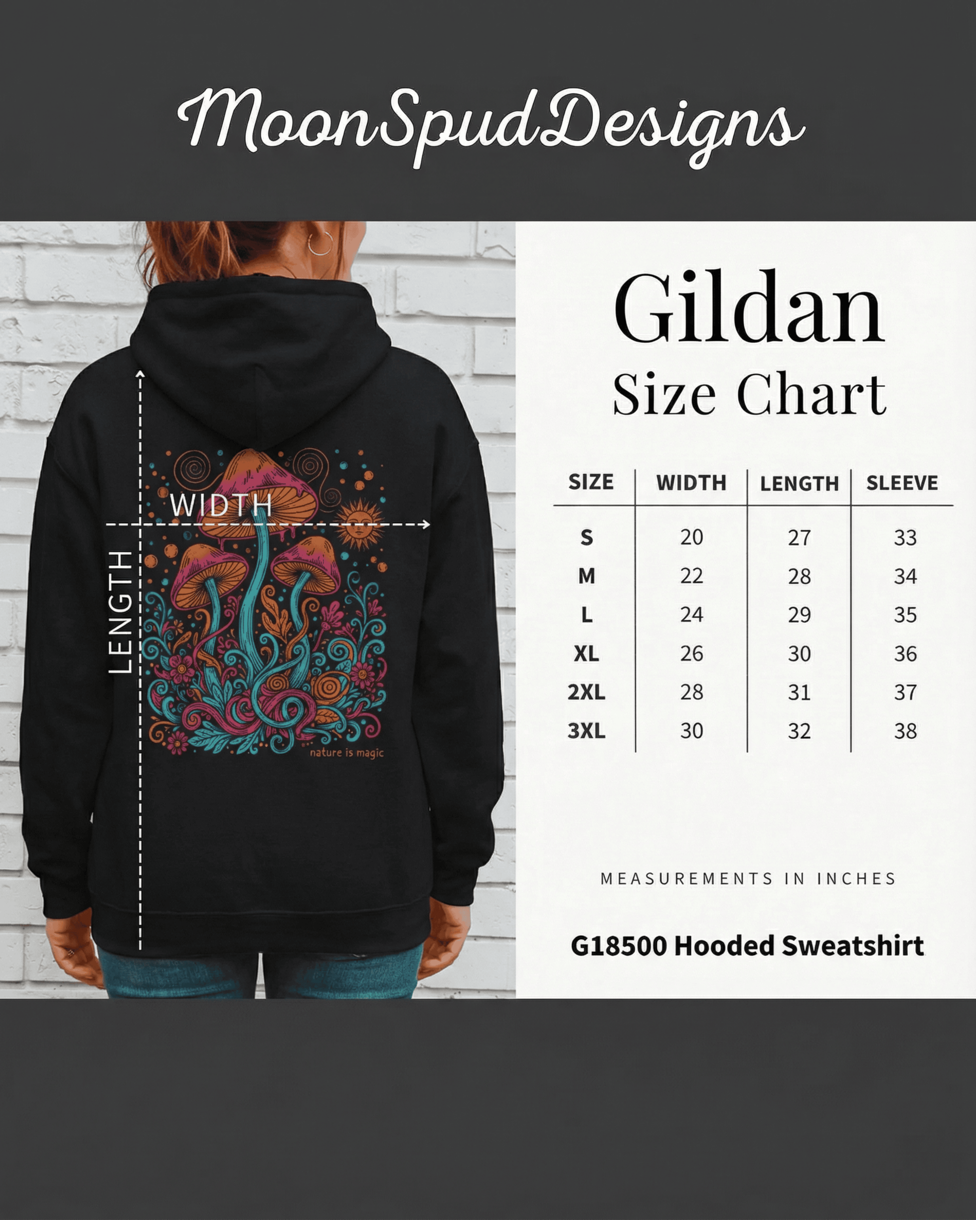 Trippy Psychedelic Mushroom Hoodie -  Back Printed Mystical Forest Hooded Sweatshirt