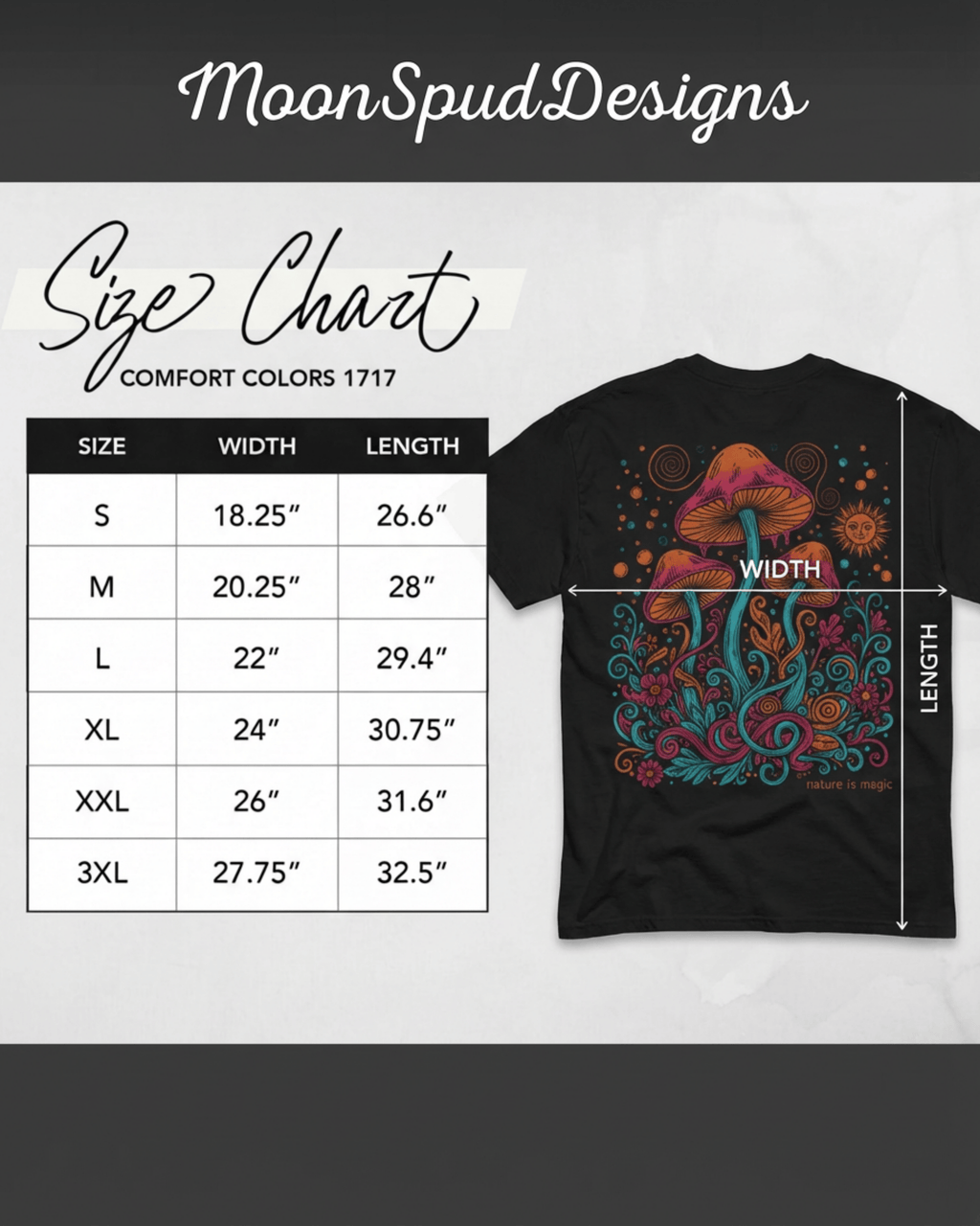 Comfort Colors Mushroom Festival Back Printed T-shirt - Trippy Psychedelic Nature Lover Graphic Tee