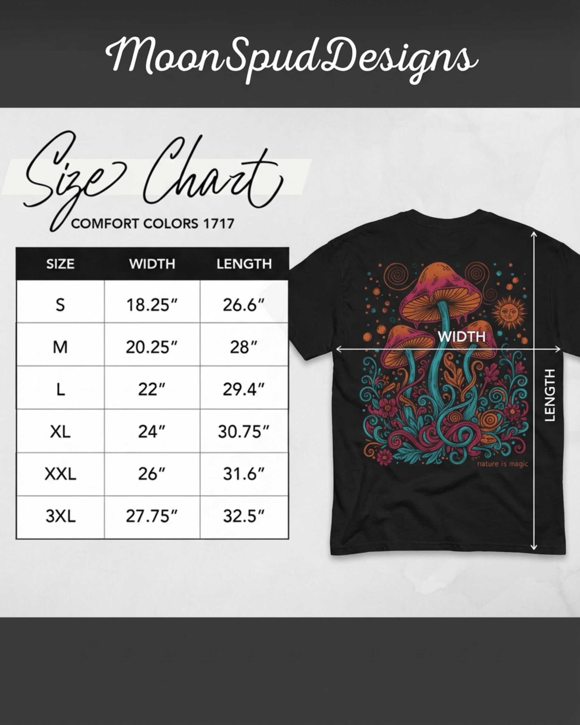 Comfort Colors Mushroom Festival Back Printed T-shirt - Trippy Psychedelic Nature Lover Graphic Tee