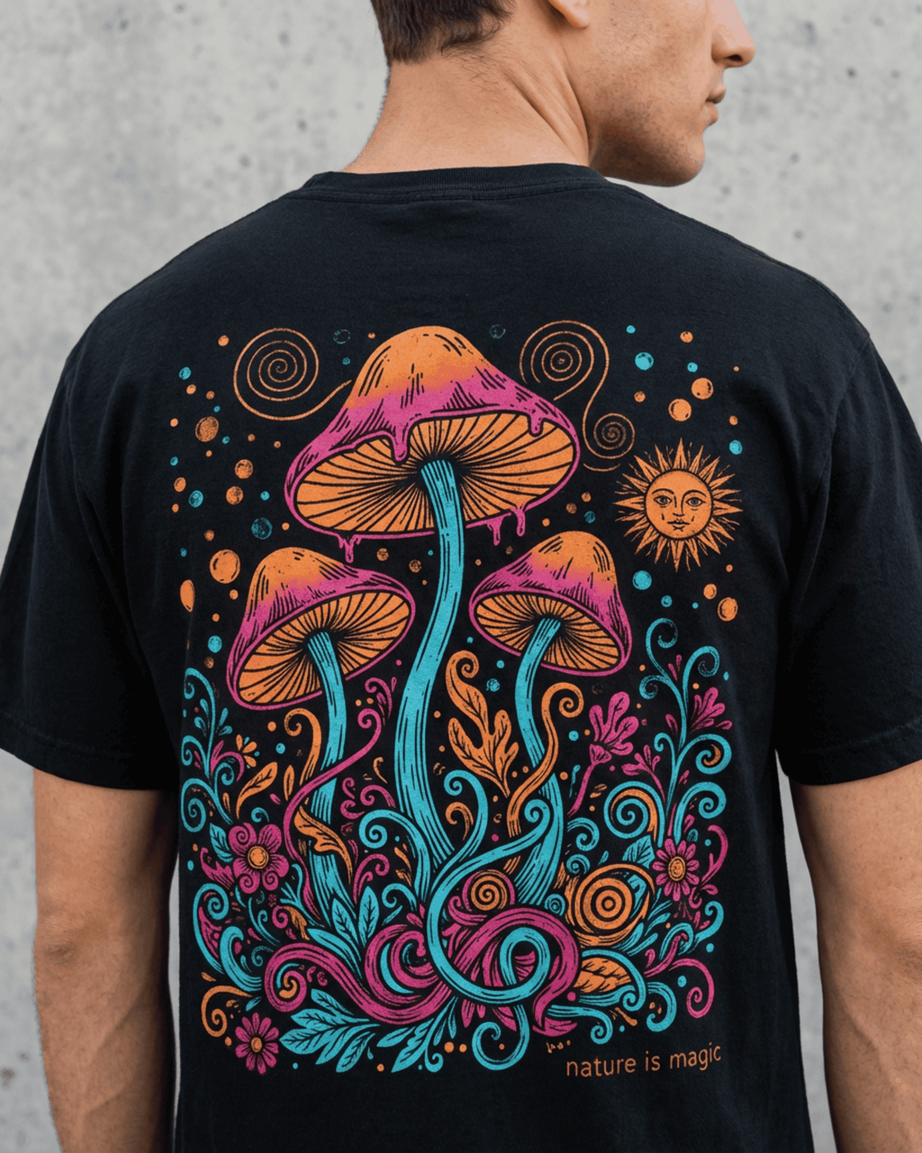 Comfort Colors Mushroom Festival Back Printed T-shirt - Trippy Psychedelic Nature Lover Graphic Tee