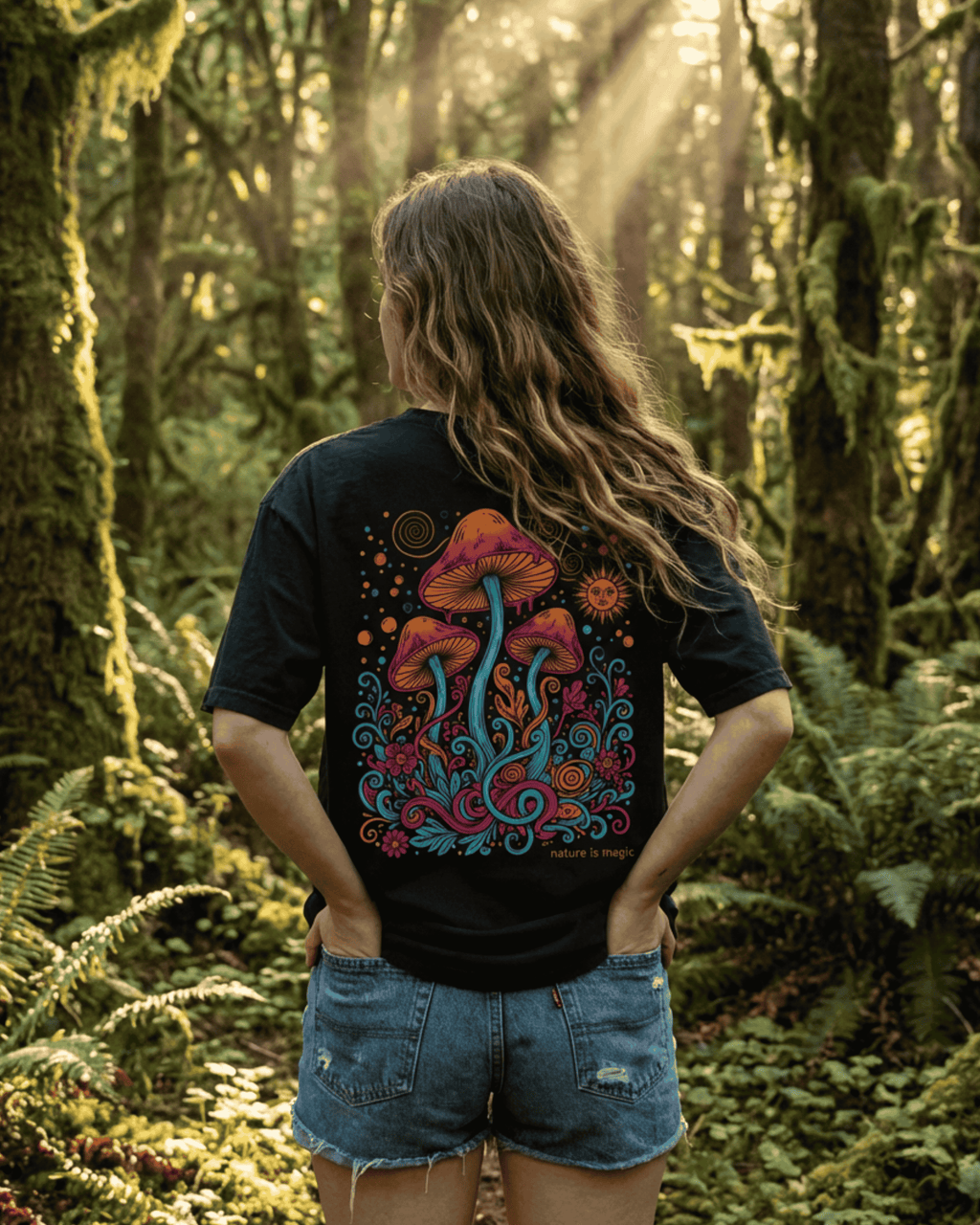 Comfort Colors Mushroom Festival Back Printed T-shirt - Trippy Psychedelic Nature Lover Graphic Tee