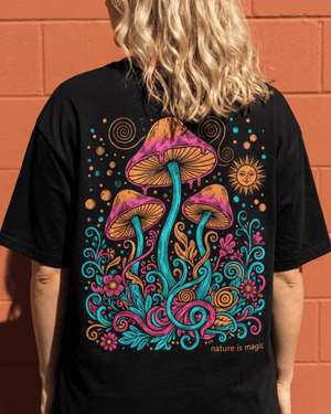 Comfort Colors Mushroom Festival Back Printed T-shirt - Trippy Psychedelic Nature Lover Graphic Tee