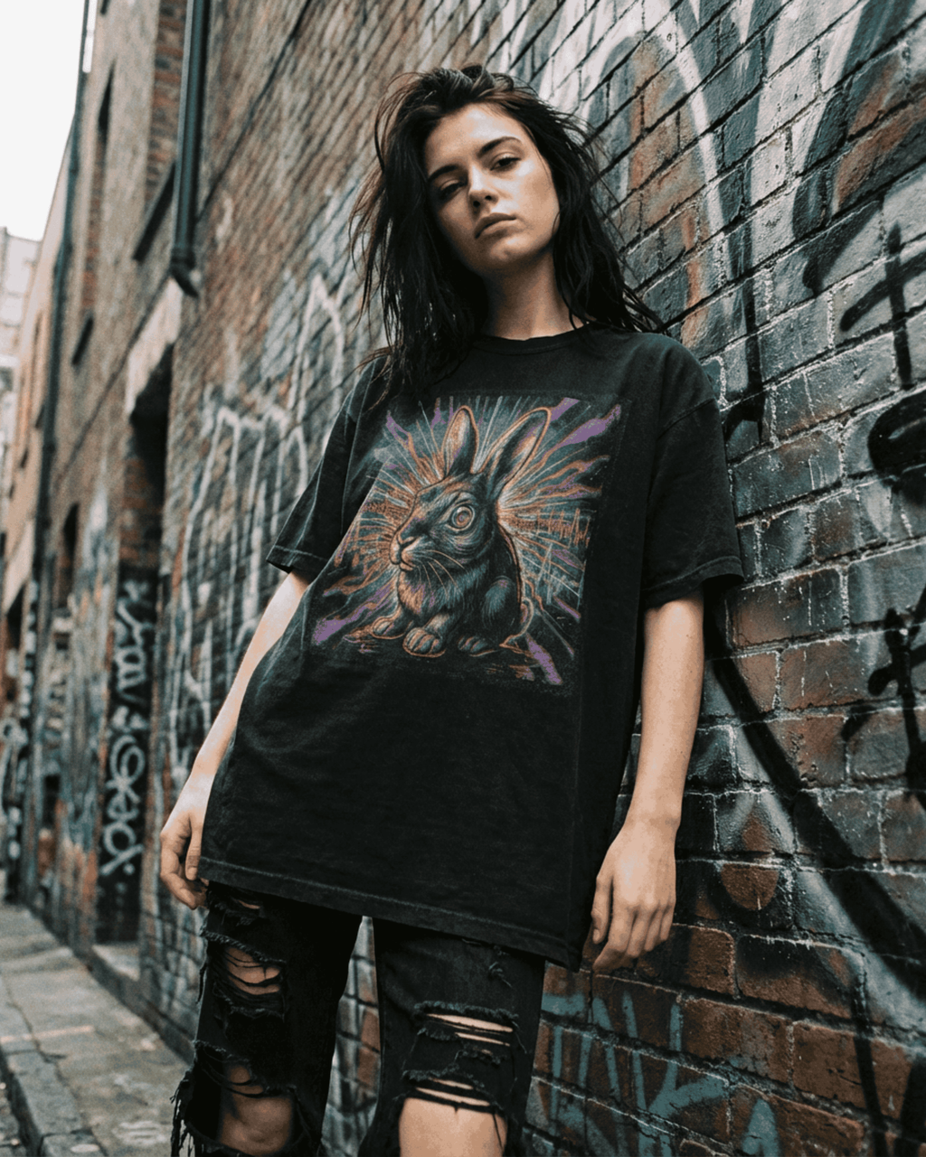 Comfort Colors Retro Trippy Rabbit T-Shirt - Psychedelic Bunny EDM Glitch Graphic Tee